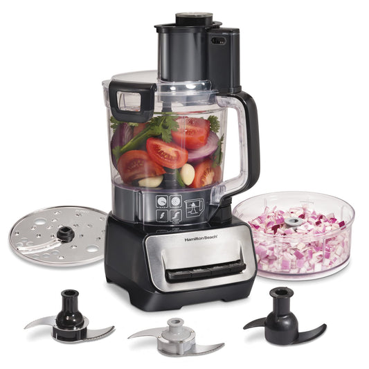 Hamilton Beach Stack & Snap Procesador de alimentos y cortador de verduras, sin BPA, cuchillas de acero inoxidable, 14 tazas + 4 tazas, motor de 3 velocidades de 500 W, negro (70585)