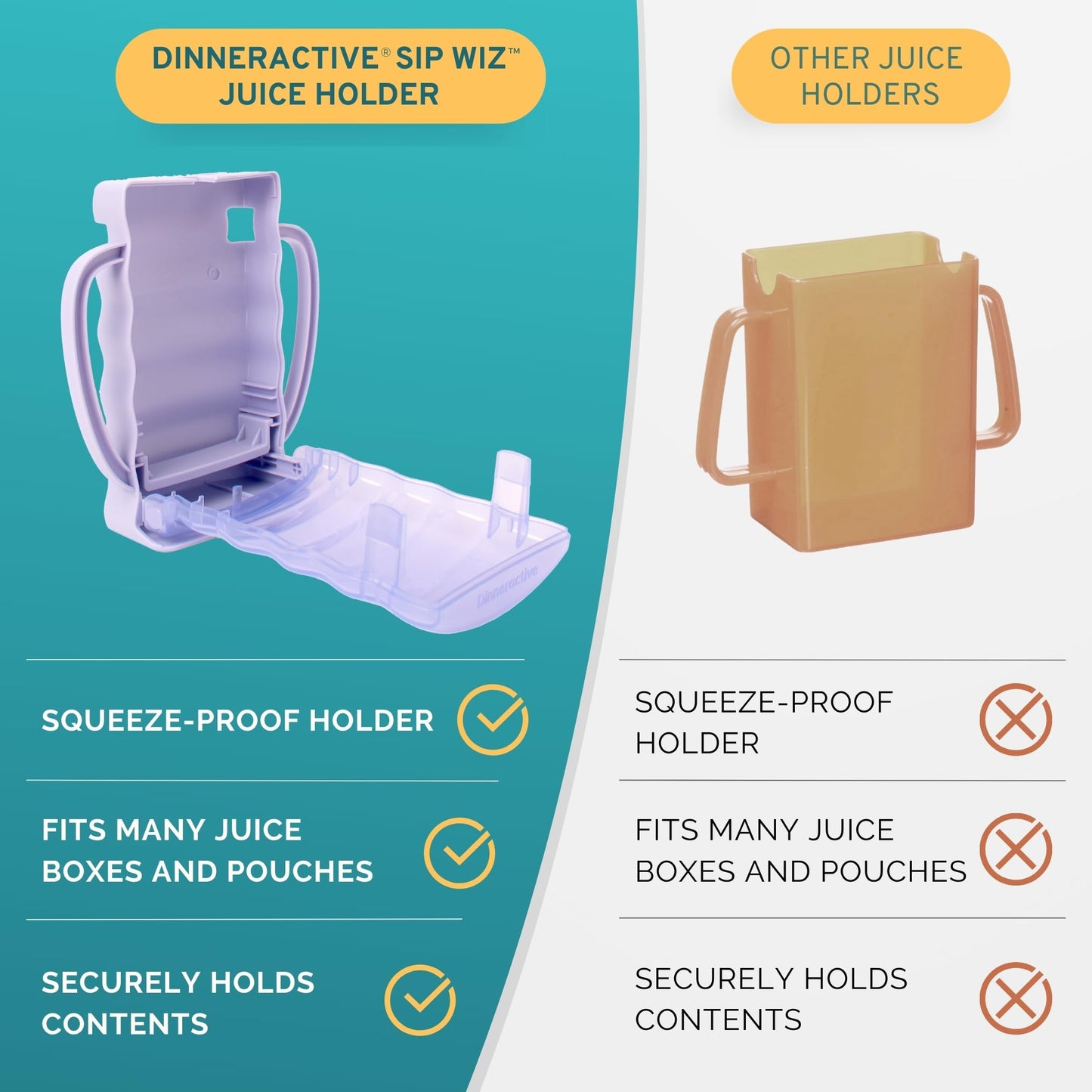 Dinneractive Sip Wiz - Soporte para bolsa de bebé sin apretar, bolsas de alimentos y caja de jugo, bolsa de yogur anticongelante, reutilizable, esencial para niños pequeños