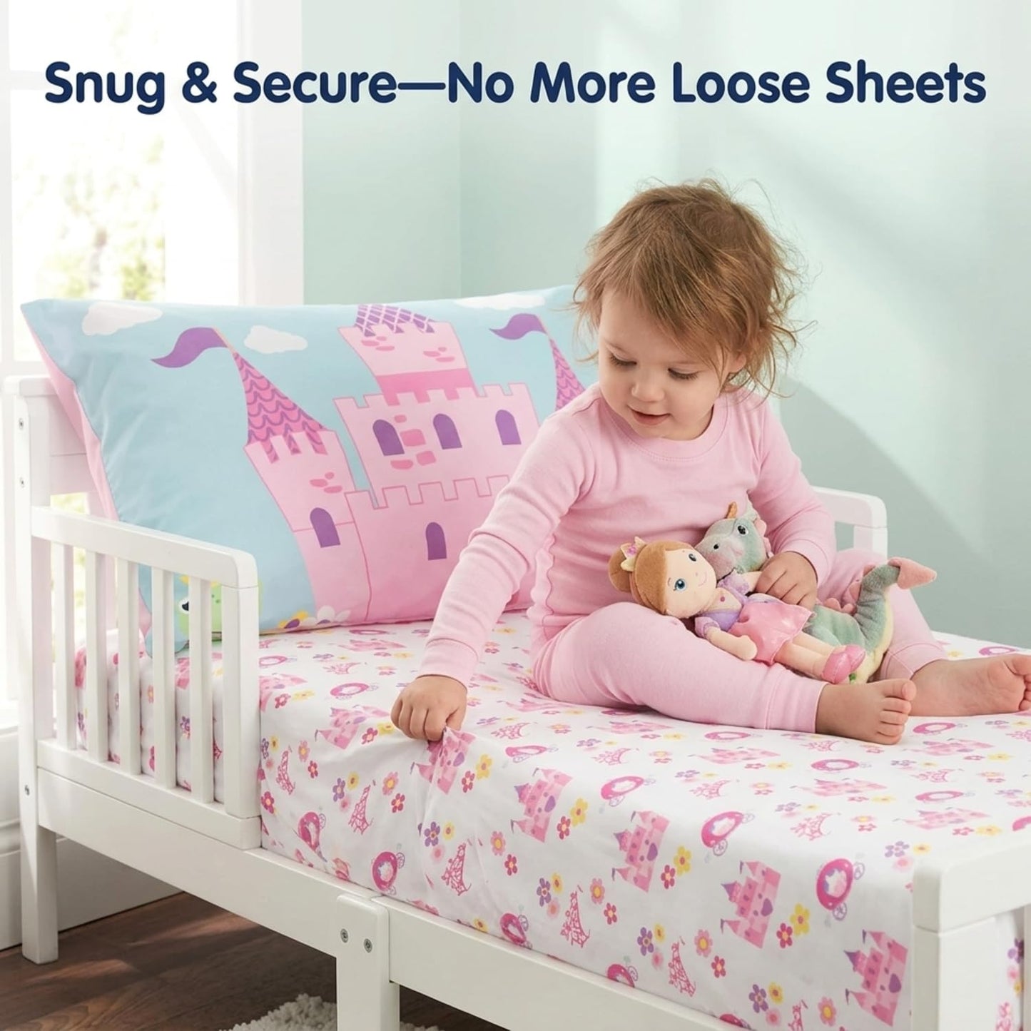EVERYDAY KIDS Juego de sábanas y funda de almohada para niños – Motivo de princesa Storyland – Juego de cama de microfibra suave y transpirable para niños