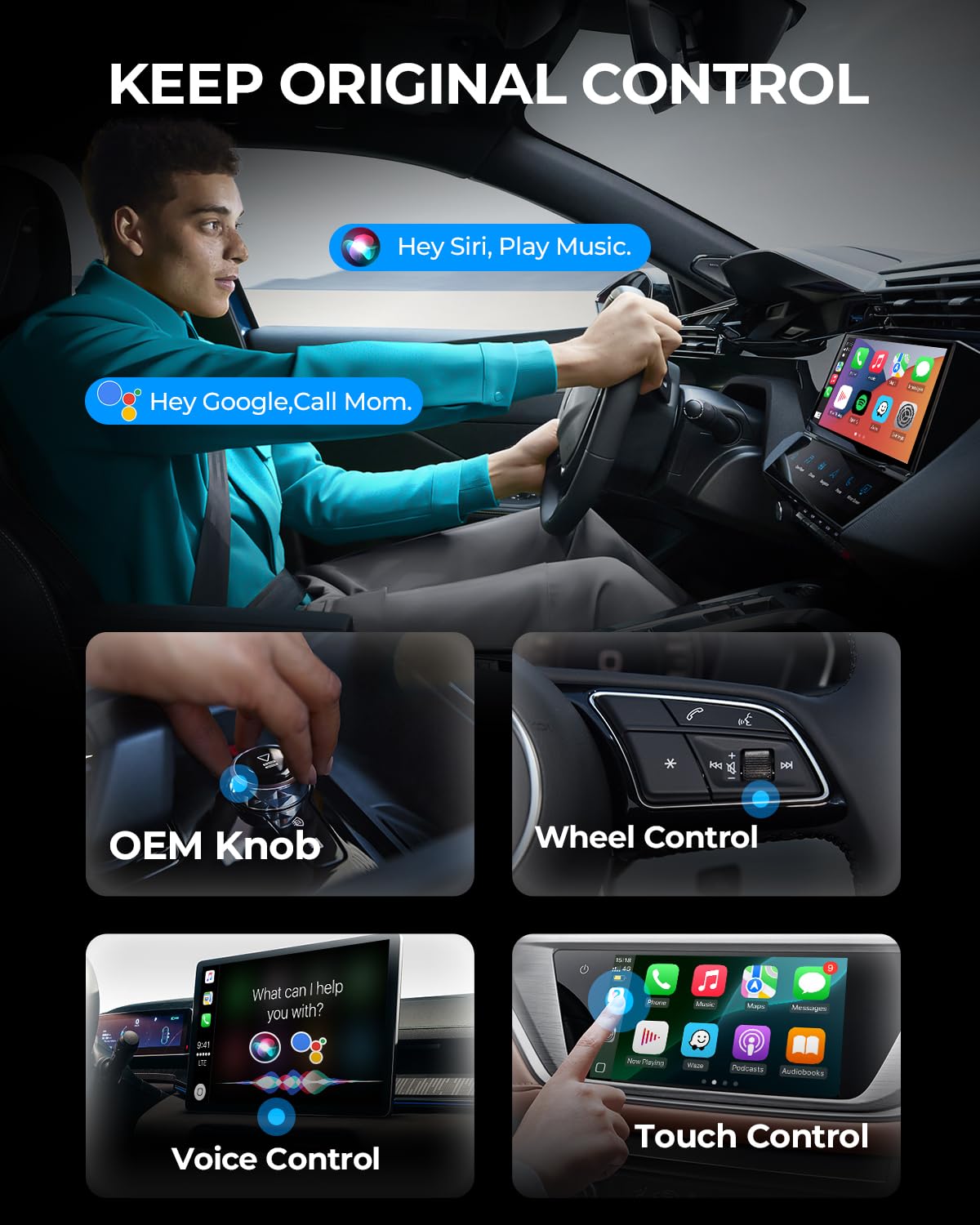 Adaptador Inalámbrico AuroraLink Azul 2 en 1 Rápido y Estable para CarPlay y Android Auto