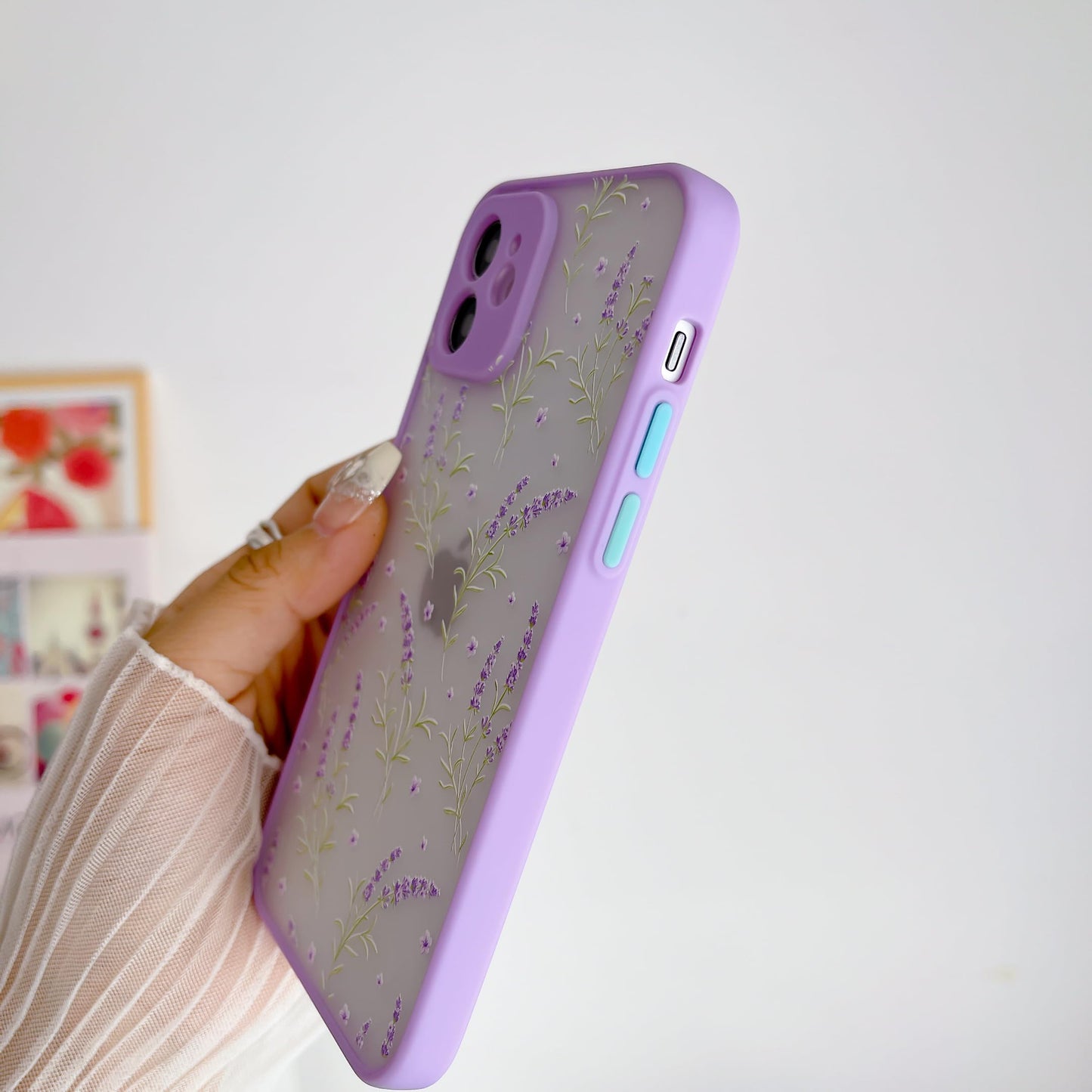 HaroKing Funda para iPhone 12, Protectora de cámara, Carcasa Transparente Esmerilado Espalda PC 3D Floral (Morado)