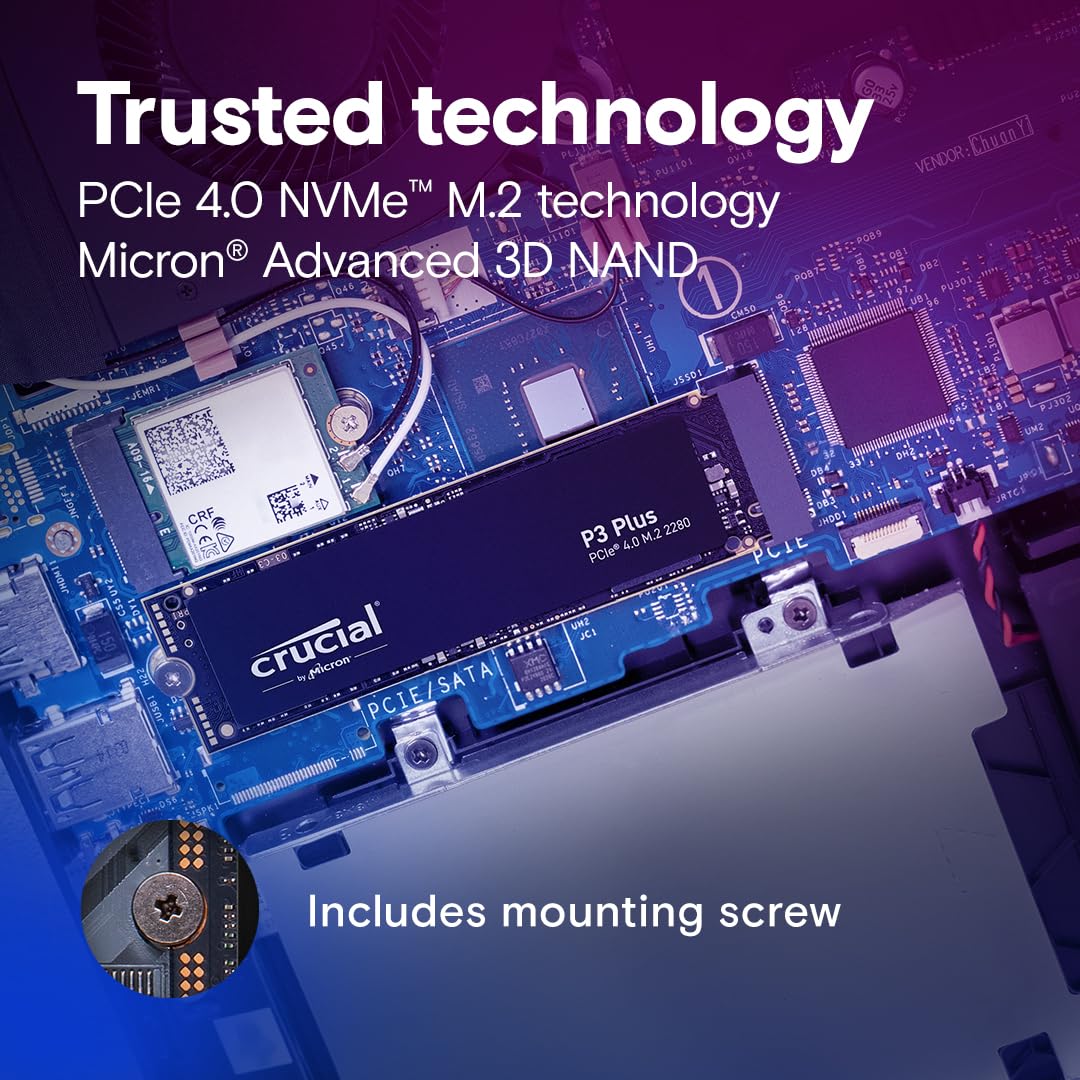 Crucial P3 Plus 2TB PCIe Gen4 3D NAND NVMe M.2 SSD, hasta 5000MB/s - CT2000P3PSSD8
