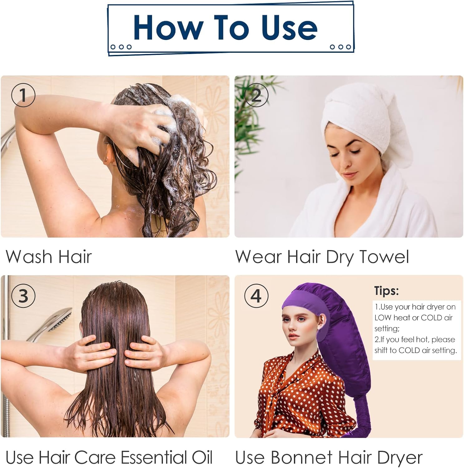 Accesorio para secador de pelo con capucha para capó mejorado: gorras de secadora suaves ajustables extra grandes - Fácil de usar para el cuidado del cabello rizado natural con textura, peinado de secado rápido - morado