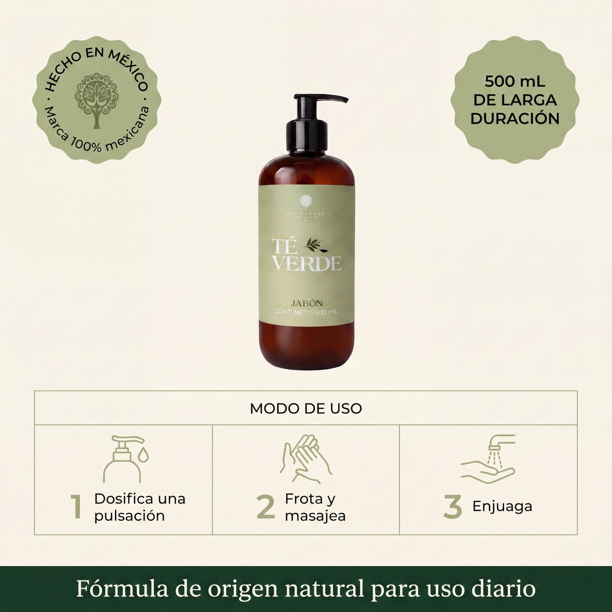Mil Flores — Jabón Líquido Premium para Manos 500 ml TÉ VERDE | Ritual de Aromaterapia | Hidrata y Cuida la Piel | Esencias 100% Naturales
