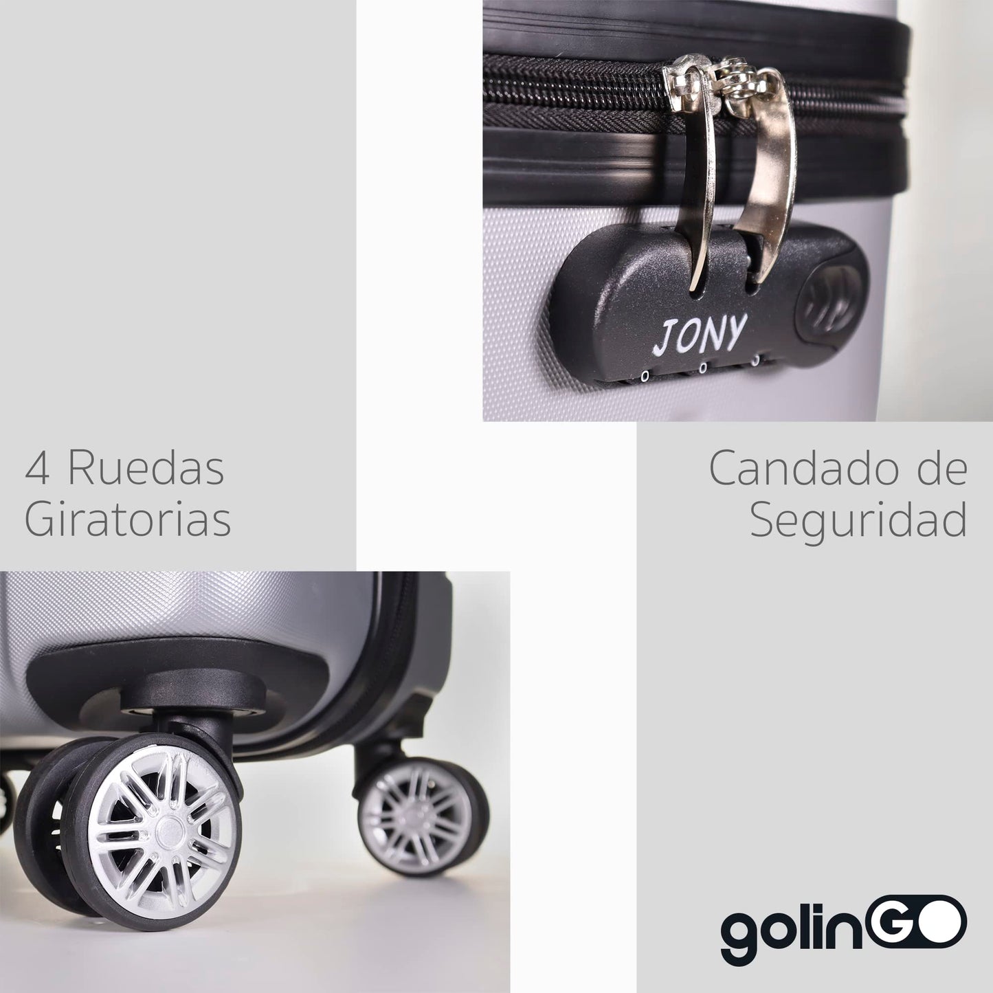 Carry On Maleta de Mano Hardside Maleta Rigida Resistente Con Ruedas Giratorias 360, Mango Expandible ABS y Candado de Seguridad (Plata)