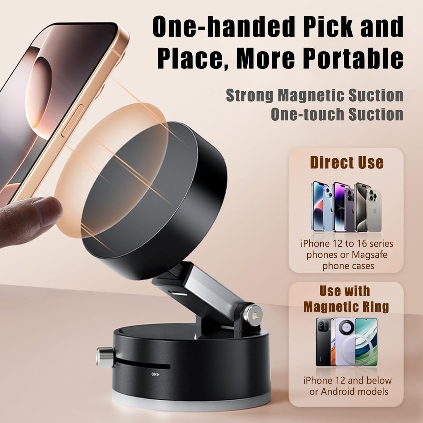 Genérico Vacuum Magnetic Phone Holder, 2025 New Foldable Portable Vacuum Magnetic Cell Phone Holder, Vacuum Magnetic Suction Phone Holder, Magnetic Cell Phone Holder for Car, Gym, Shower (Pink)
