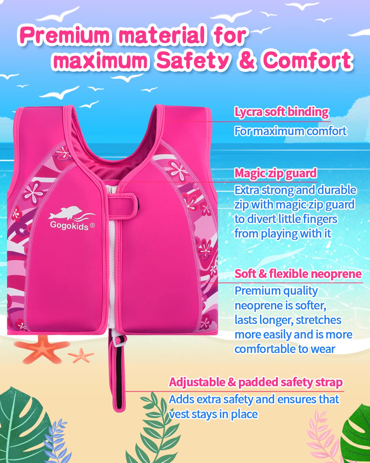 Chaleco de natación de neopreno para niños y niñas (C, 3-4 años)
