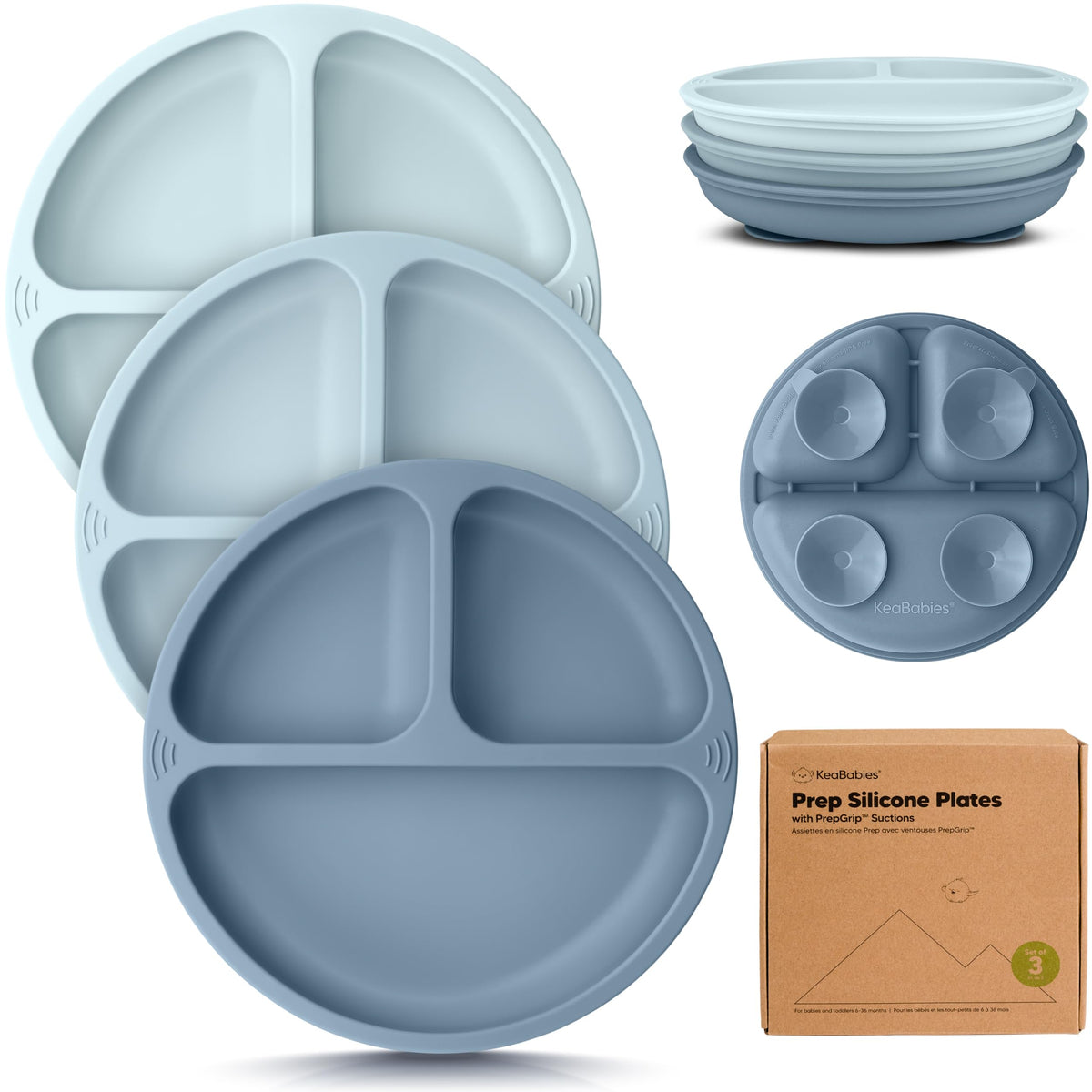 KeaBabies - Placas de succión para bebé, niño, 3 unidades, silicona sin BPA