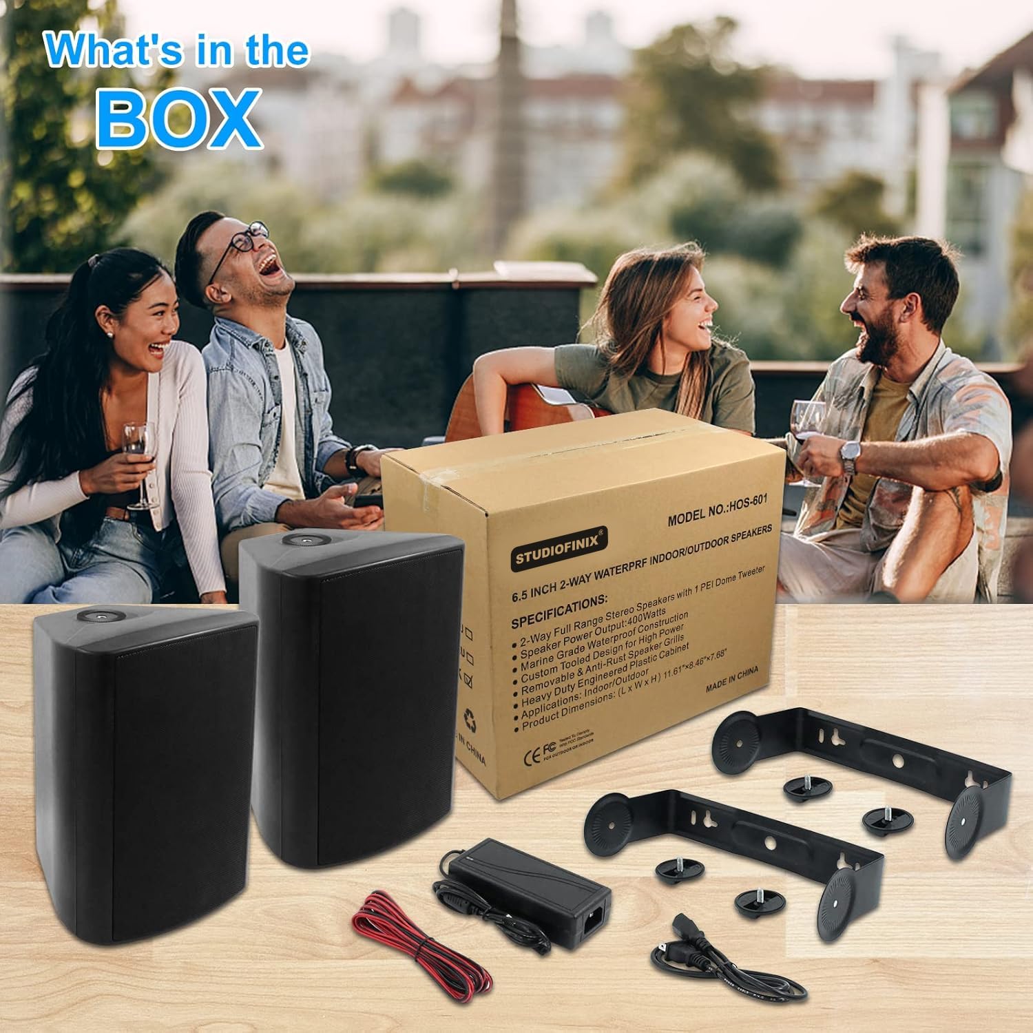STUDIOFINIX Altavoces Bluetooth de 6,5 Pulgadas y 400 vatios para Interior/Exterior Altavoces de Montaje en Pared Resistentes al Agua y a la Intemperie para el Patio, el Garaje y la casa (Negro)