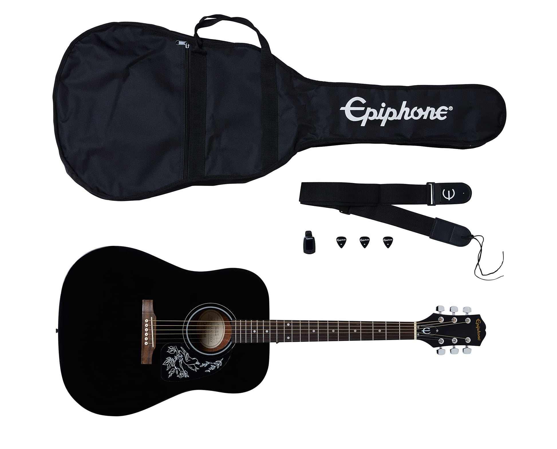 Epiphone Starling - Paquete de reproductor acústico, ébano con bolsa de concierto