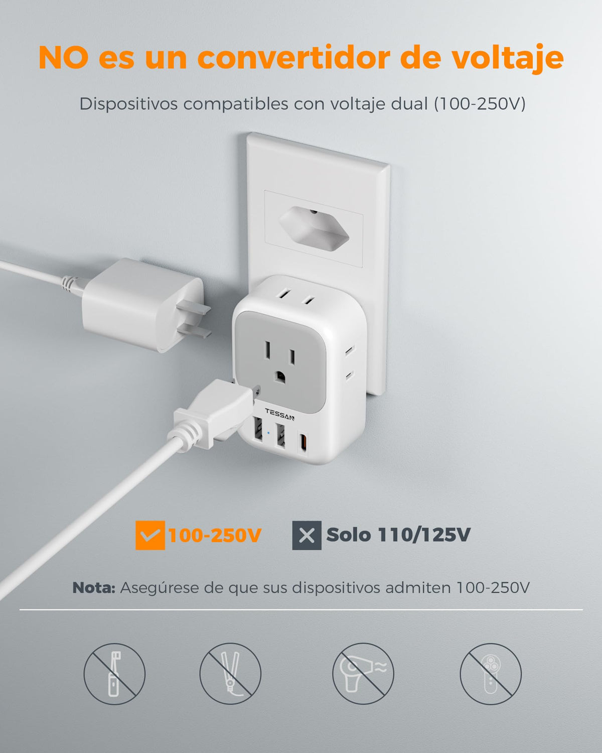 Adaptador de Viaje TESSAN Brasil Enchufe Brasileño