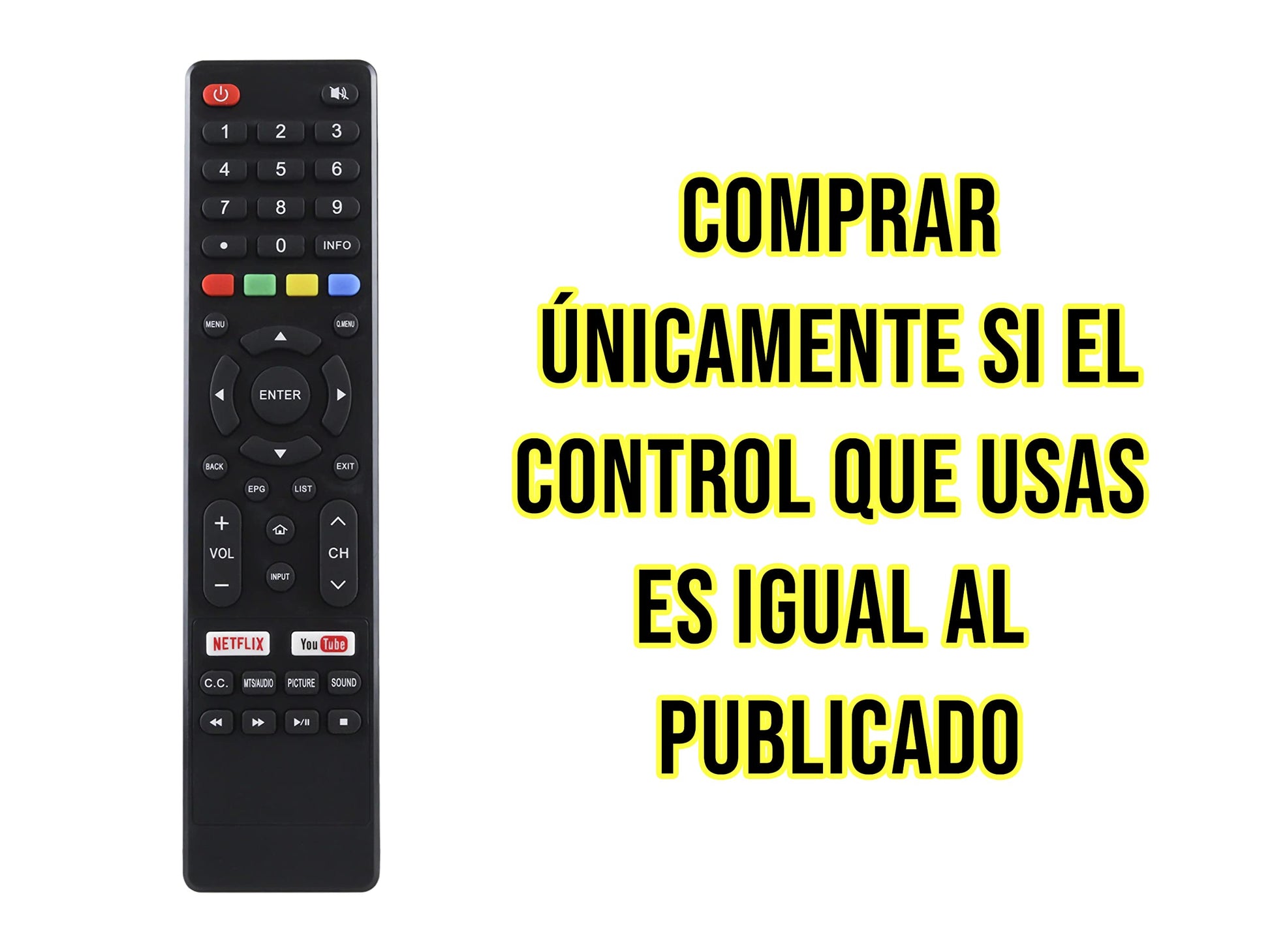 Control Remoto Compatible con Element E4sft551rem E4sft551 ALUX Al50sbuhd Rc-741pc Atvio At-u58s840 Infocus Im32es840 HKPRO Hkp40sm10 Netflix Youtube Pantalla Smart TV