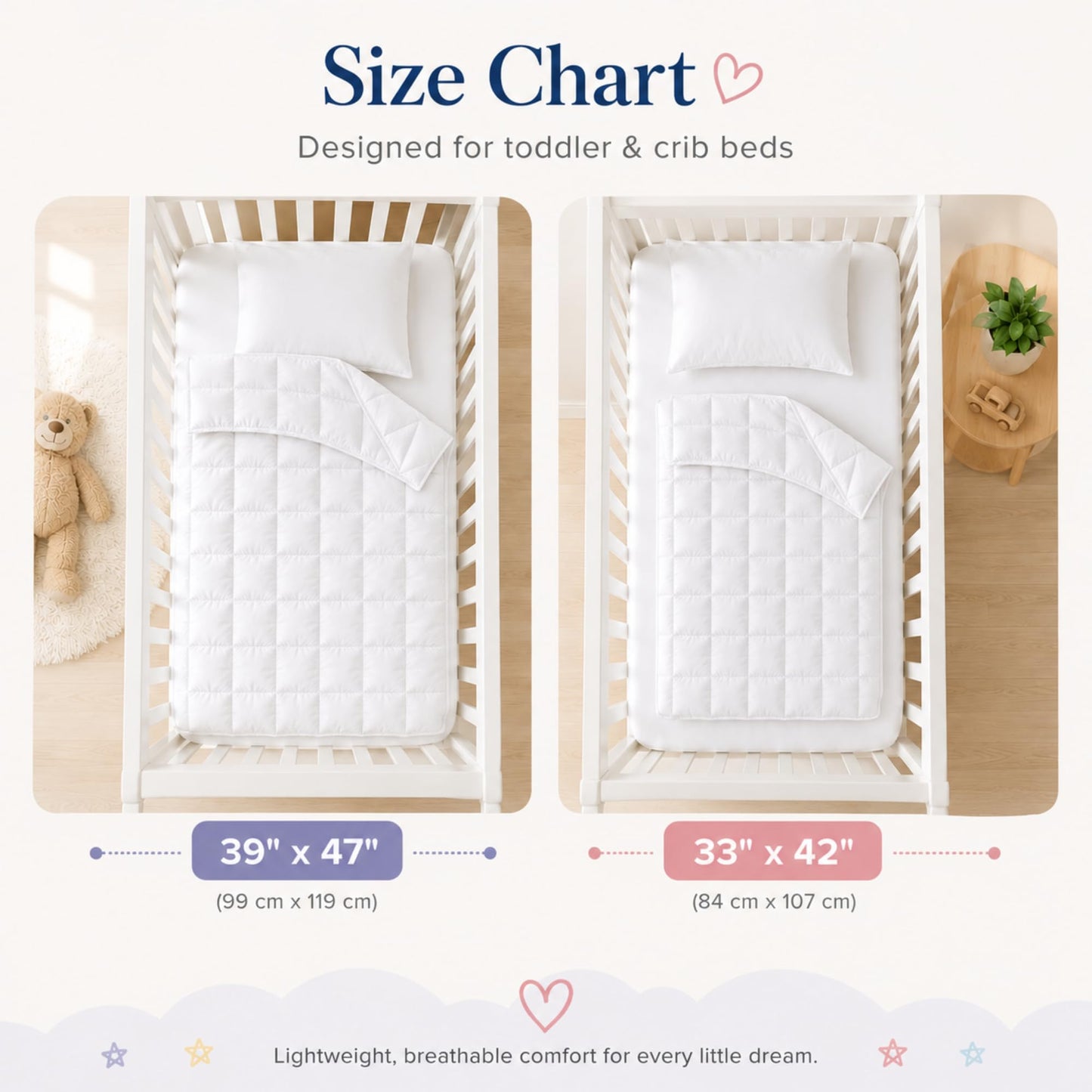 Continental Bedding - Edredón para niños pequeños, Relleno de edredón 100% Microfibra, Manta de Dormir con Funda de algodón, se Adapta a Cuna estándar, Cama para niños, 33 x 42 Pulgadas, Color Blanco