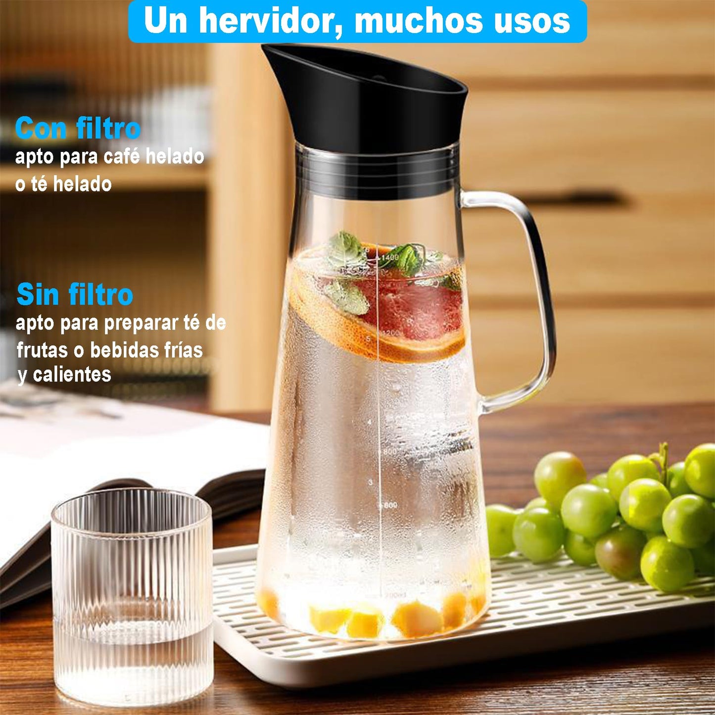 Café En Frío Cold Brew Jarra De Vidrio,1.5 L Cafetera de infusión fría,Jarra de hielo de vidrio con filtro de acero inoxidable extraíble y tapa de sellado, perfecta para té de frutas o café
