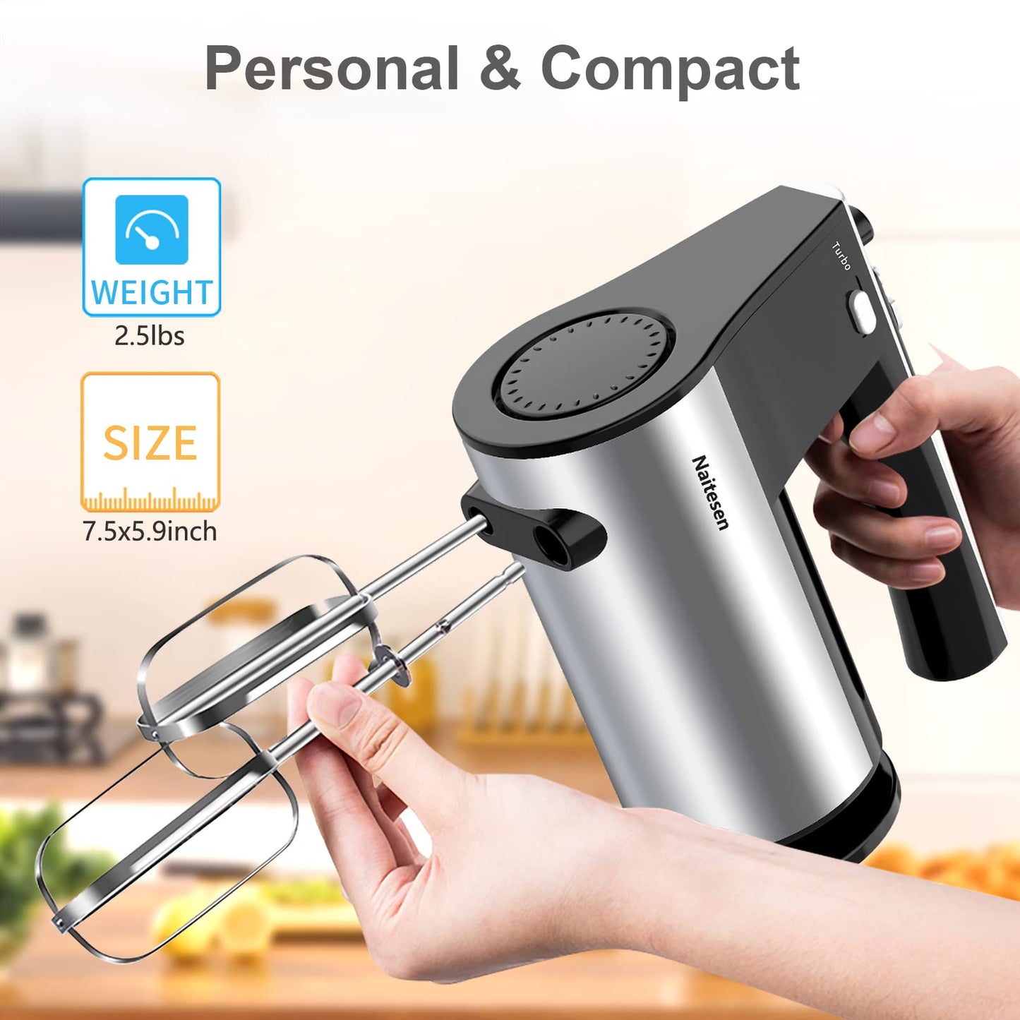 Mezclador de Mano Eléctrico 600 W 10 Velocidades Potente con Turbo para Cocina