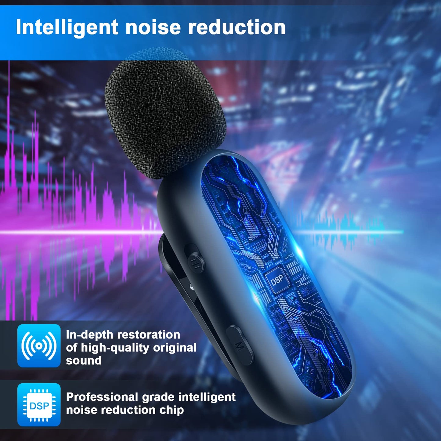 Micrófonos inalámbricos Lavalier JUSTFX Bluetooth reducción de ruido larga duración para iPhone/iPad