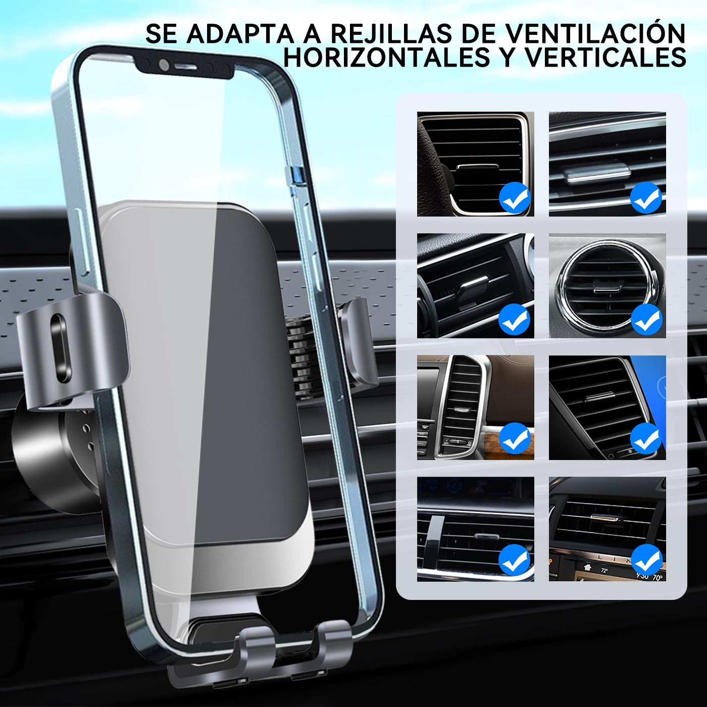 Soporte Celular Auto Giratorio 360° con Gancho Metálico y Botón Liberación para iPhone Galaxy Xiaomi Huawei 4.7"-6.5"