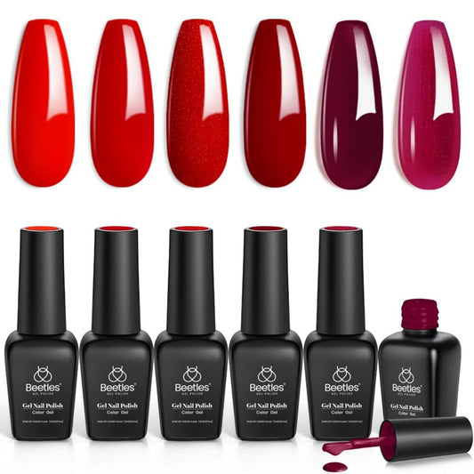 Beetles Gel Polish - Set de Esmalte de Gel LED | 6 Colores Rojos de Larga Duración.