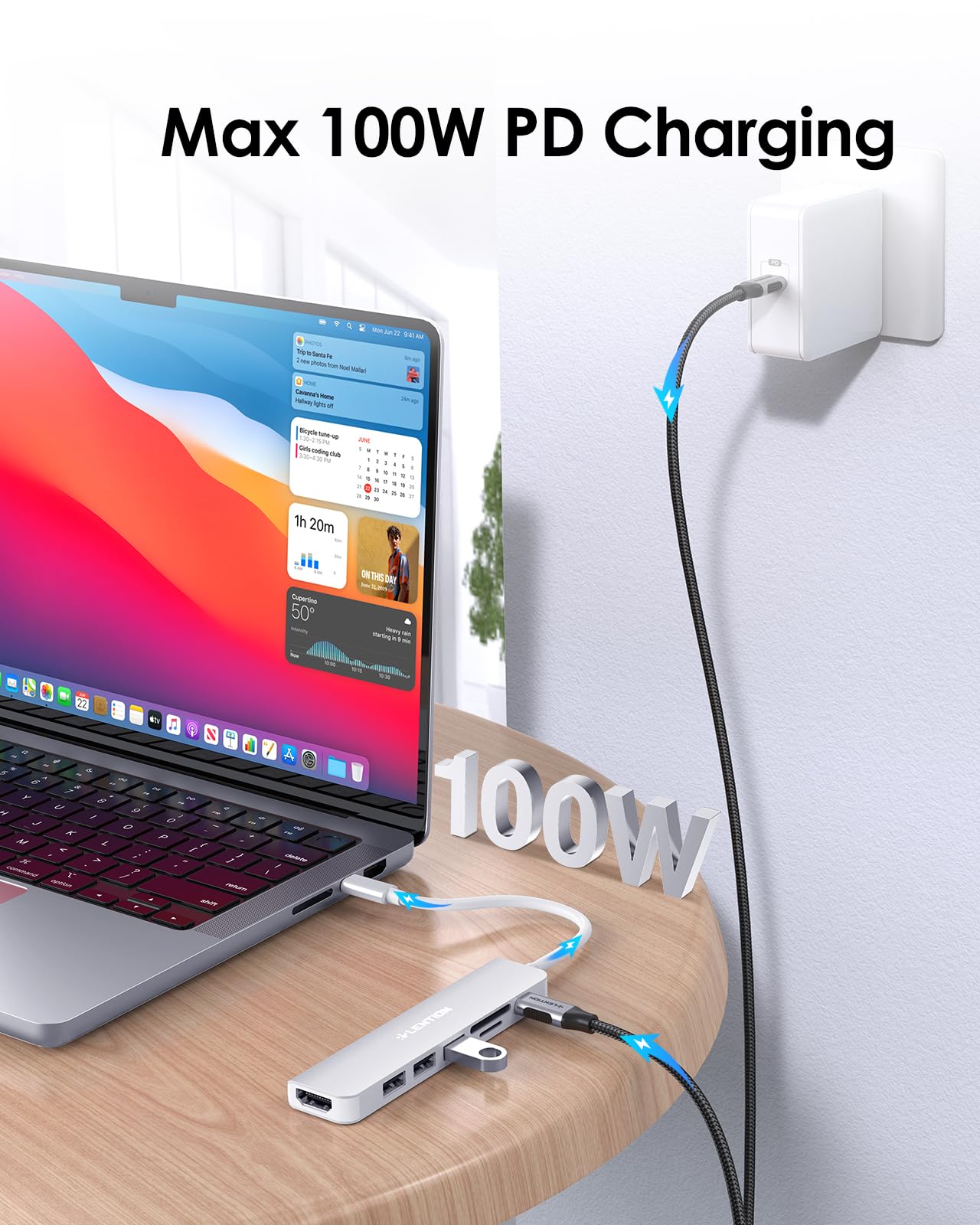 LENTION 7 en 1 USB C Hub,5 GBP Adaptador USB C a 4K HDMI,Lector de Tarjetas SD TF,1 USB 3.0 y 2 USB 2.0, PD 100 W,Carga Compatible con MacBook Pro 2025-2016, Chromebook, ipone16 (CE18, Azul)