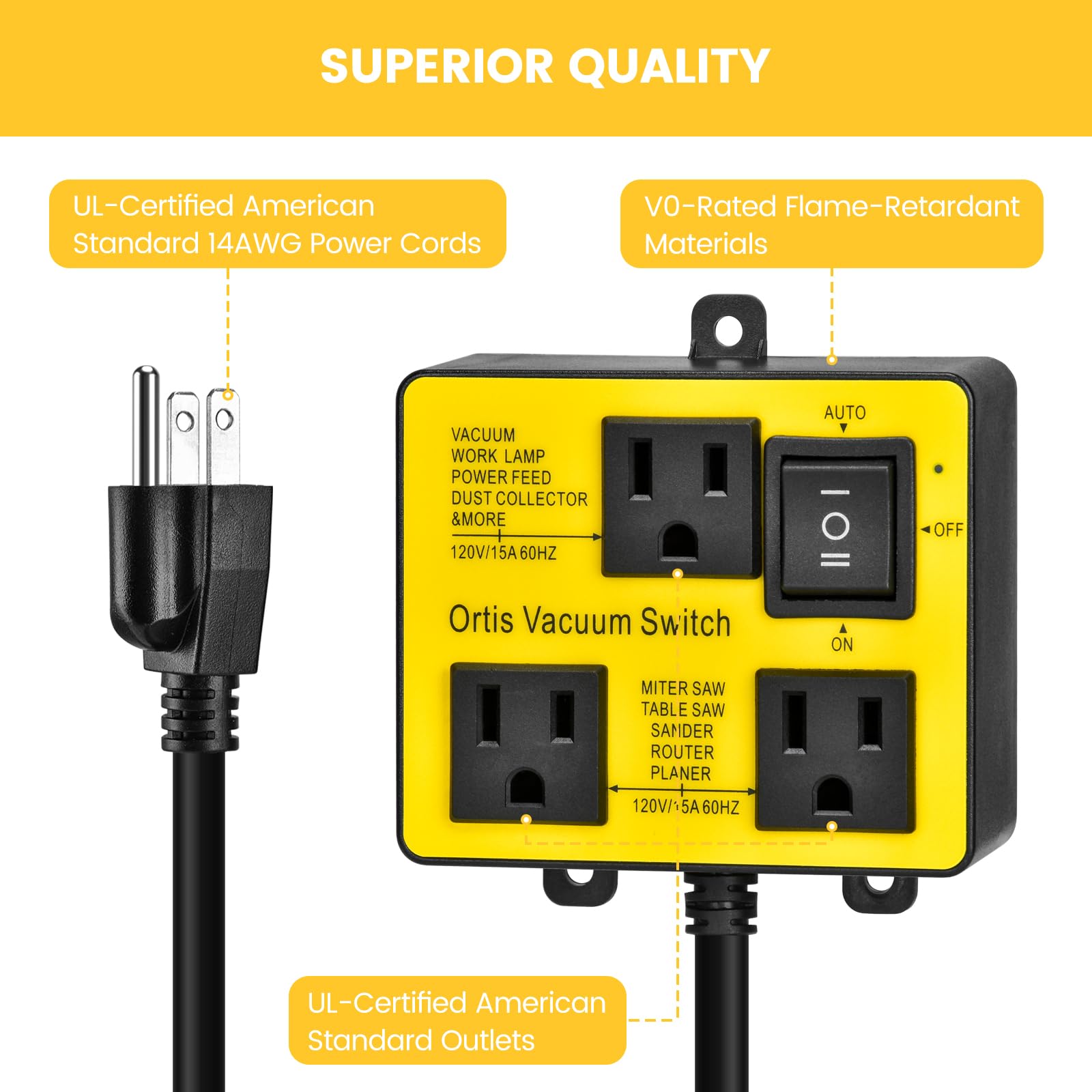 Interruptor de aspiradora automático, interruptor de aspiradora Ortis para más herramientas eléctricas, retarda el encendido y apagado del aspiradora para evitar sobrecarga y disparos del circuito,