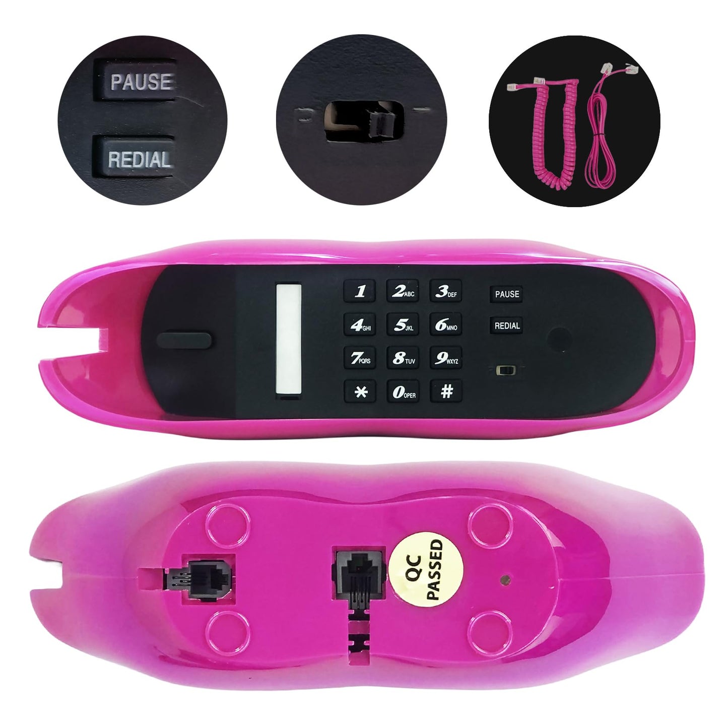 TelPal - Teléfonos fijos con cable para el hogar, divertido regalo de teléfono labial, con boca, con cable, teléfono fijo real, hogar, oficina, teléfono, decoración de muebles (rosa)