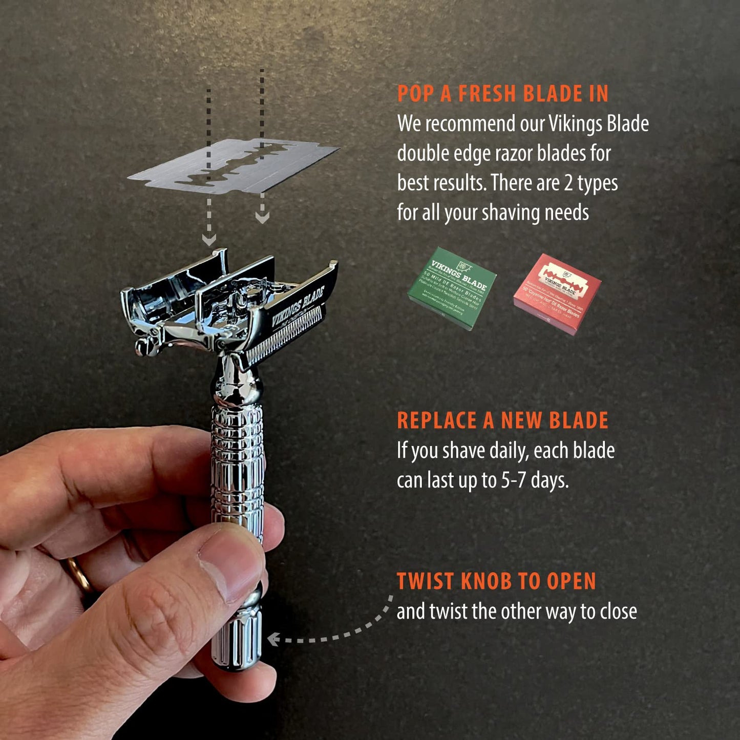 VIKINGS BLADE The Chieftain Safety Razor + Swedish Platinum Super Blades + Carry Case