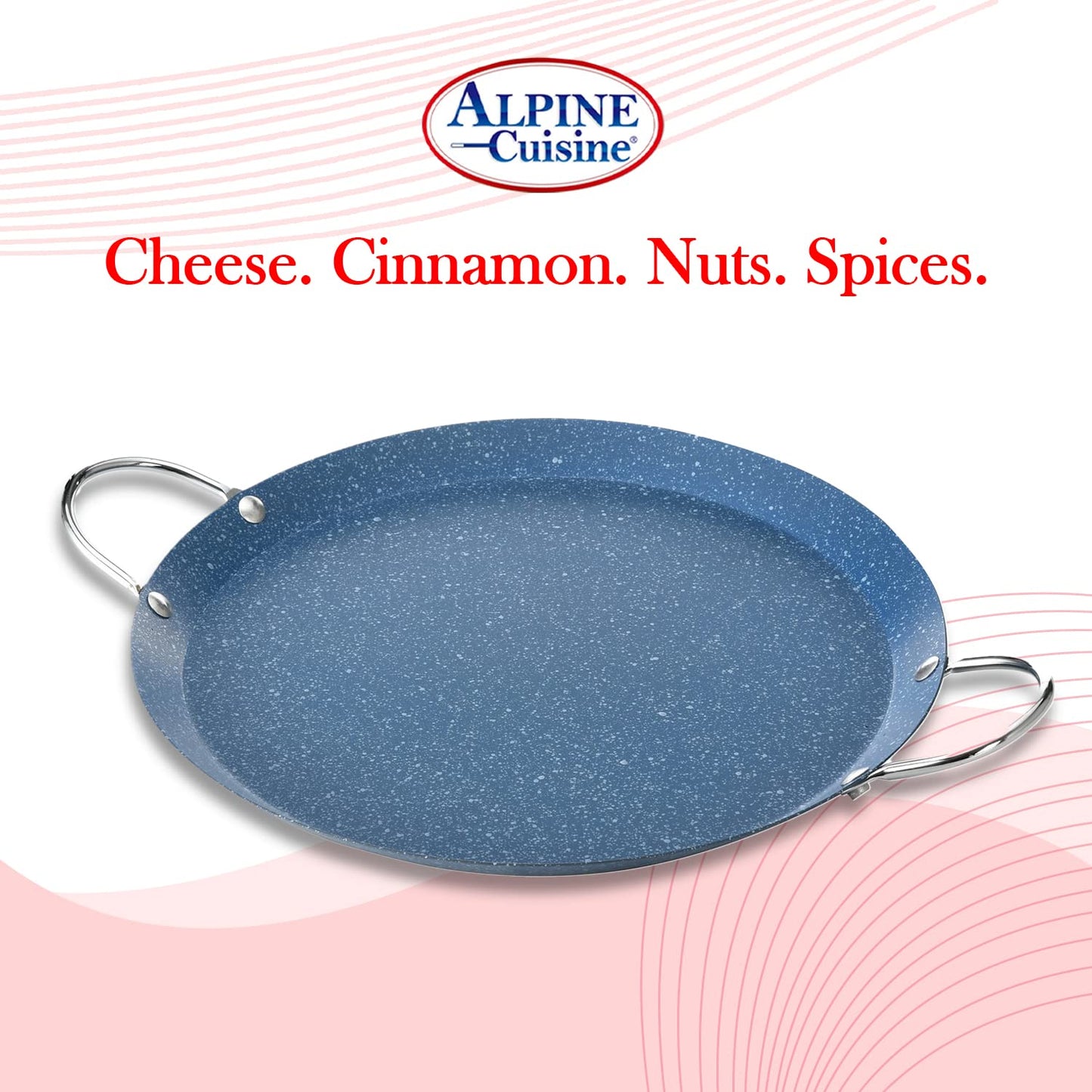 Alpine Cuisine - Plancha redonda Comal de 9.5 pulgadas, plancha azul con doble asa duradera, duradera y resistente Comal para cocinar, calentamiento uniforme