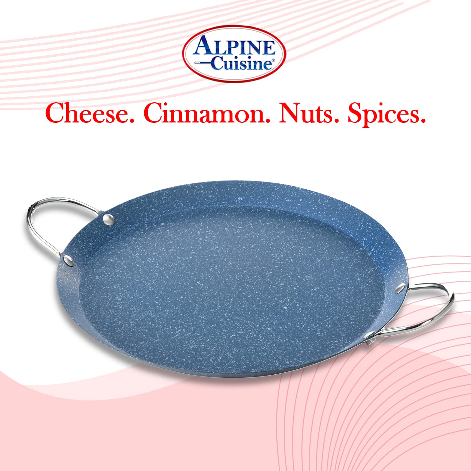 Alpine Cuisine - Plancha redonda Comal de 9.5 pulgadas, plancha azul con doble asa duradera, duradera y resistente Comal para cocinar, calentamiento uniforme