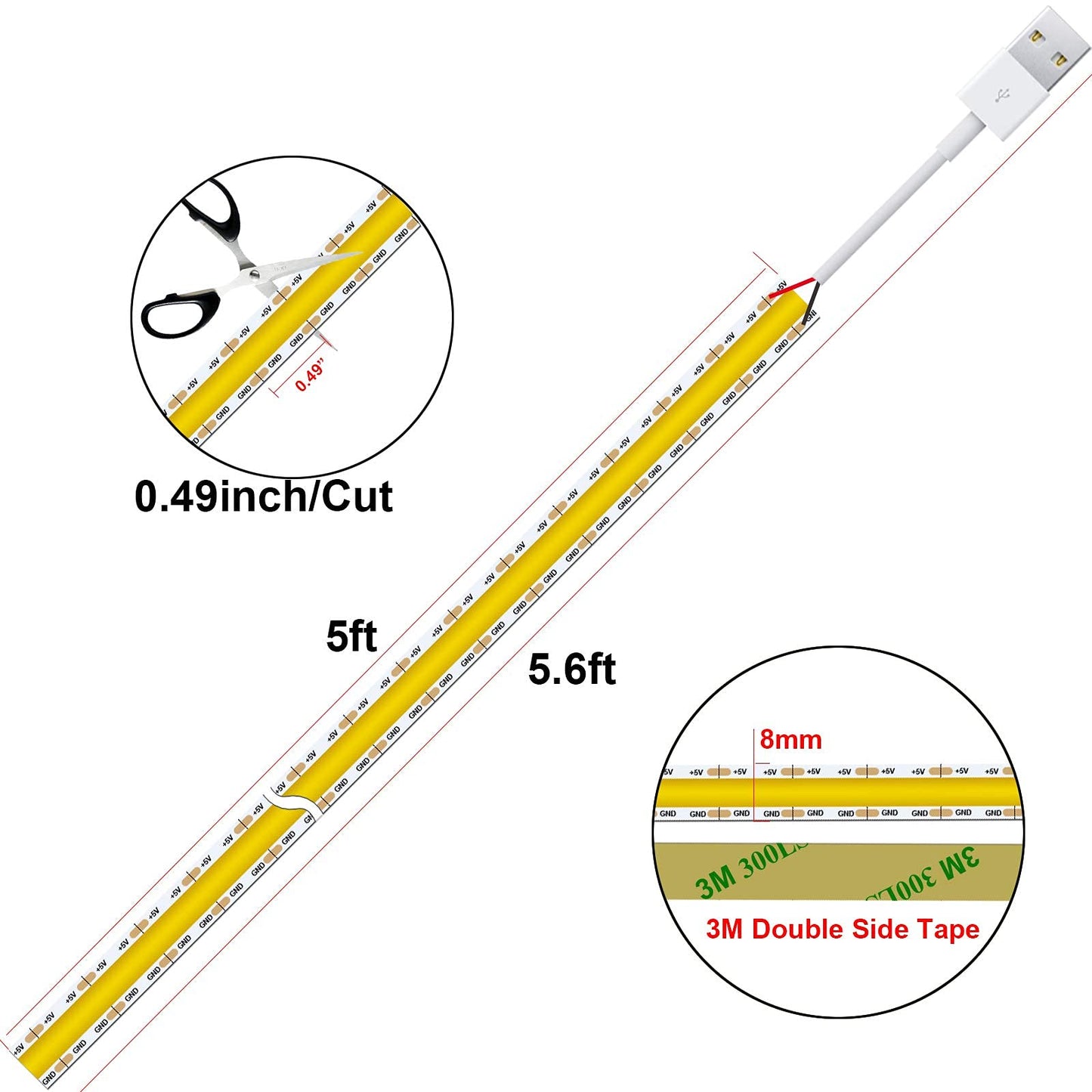 Tira de Luces LED COB USB