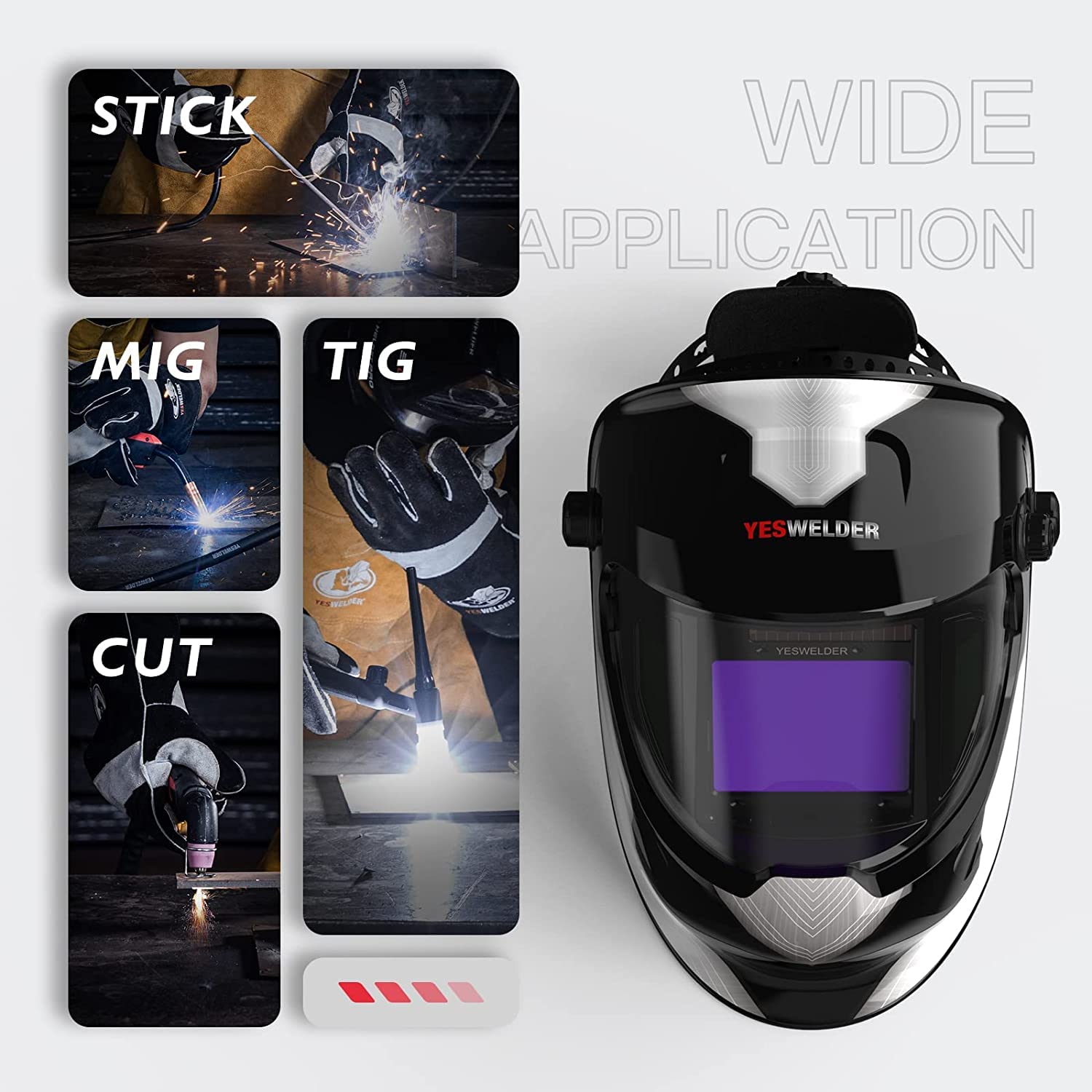 Casco de Soldadura YESWELDER Color Real con Visión Lateral y Oscurecimiento Automático