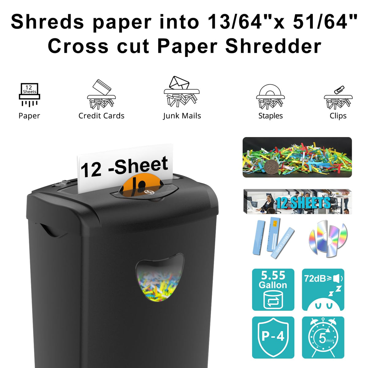 Trituradora de Papel Woolsche Negra 12 Hojas Corte Cruzado Seguridad P-4