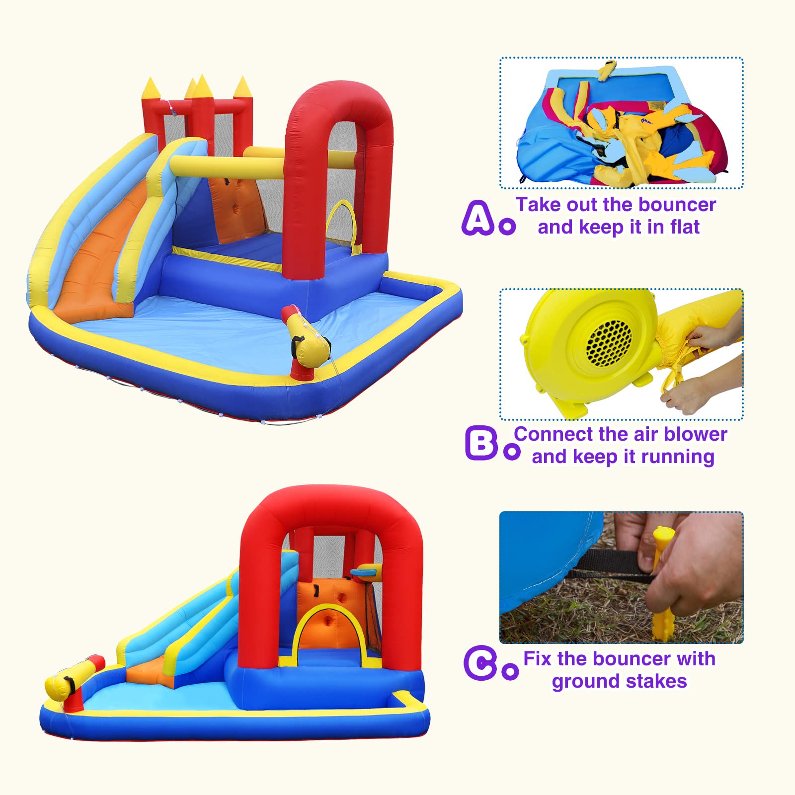 Casa Inflable Infantil JOYLDIAS Multicolor con Tobogán y Piscina para Niños