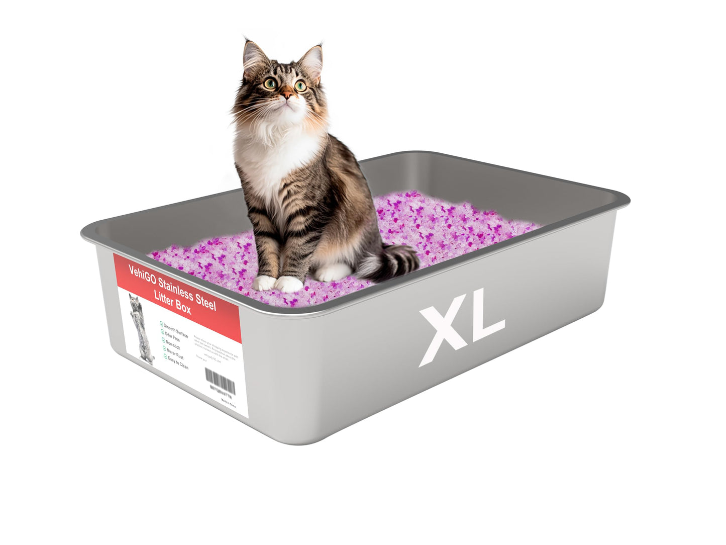 Caja de Arena para Gatos VehiGo Metal Extragrande Acero Inoxidable Resistente Superficie Lisa Fácil de Limpiar