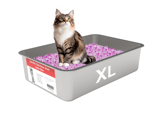 Caja de Arena para Gatos VehiGo Metal Extragrande Acero Inoxidable Resistente Superficie Lisa Fácil de Limpiar