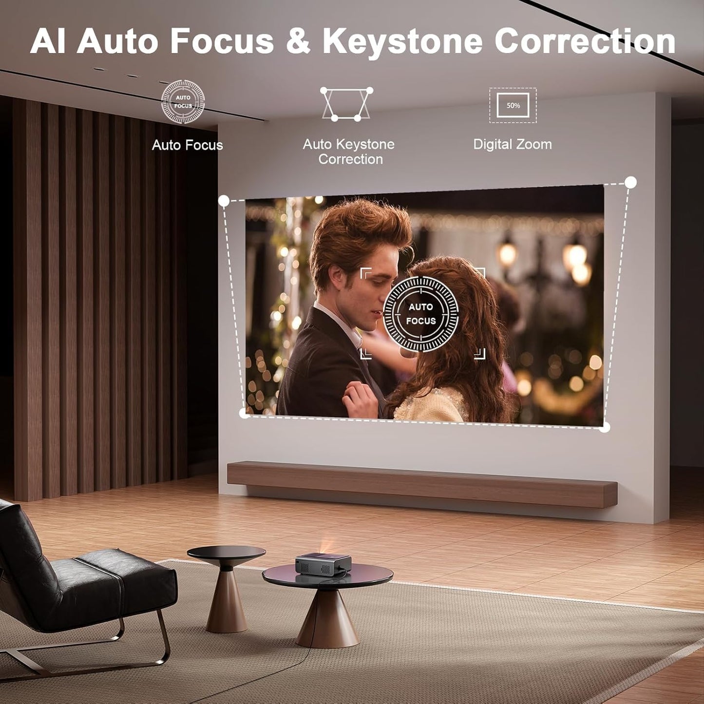 [Aplicaciones integradas y enfoque automático/piedra clave] Proyector inteligente con WiFi y Bluetooth, VOPLLS 1500 ANSI 4K proyector al aire última intervensión, proyector inalámbrico portátil para