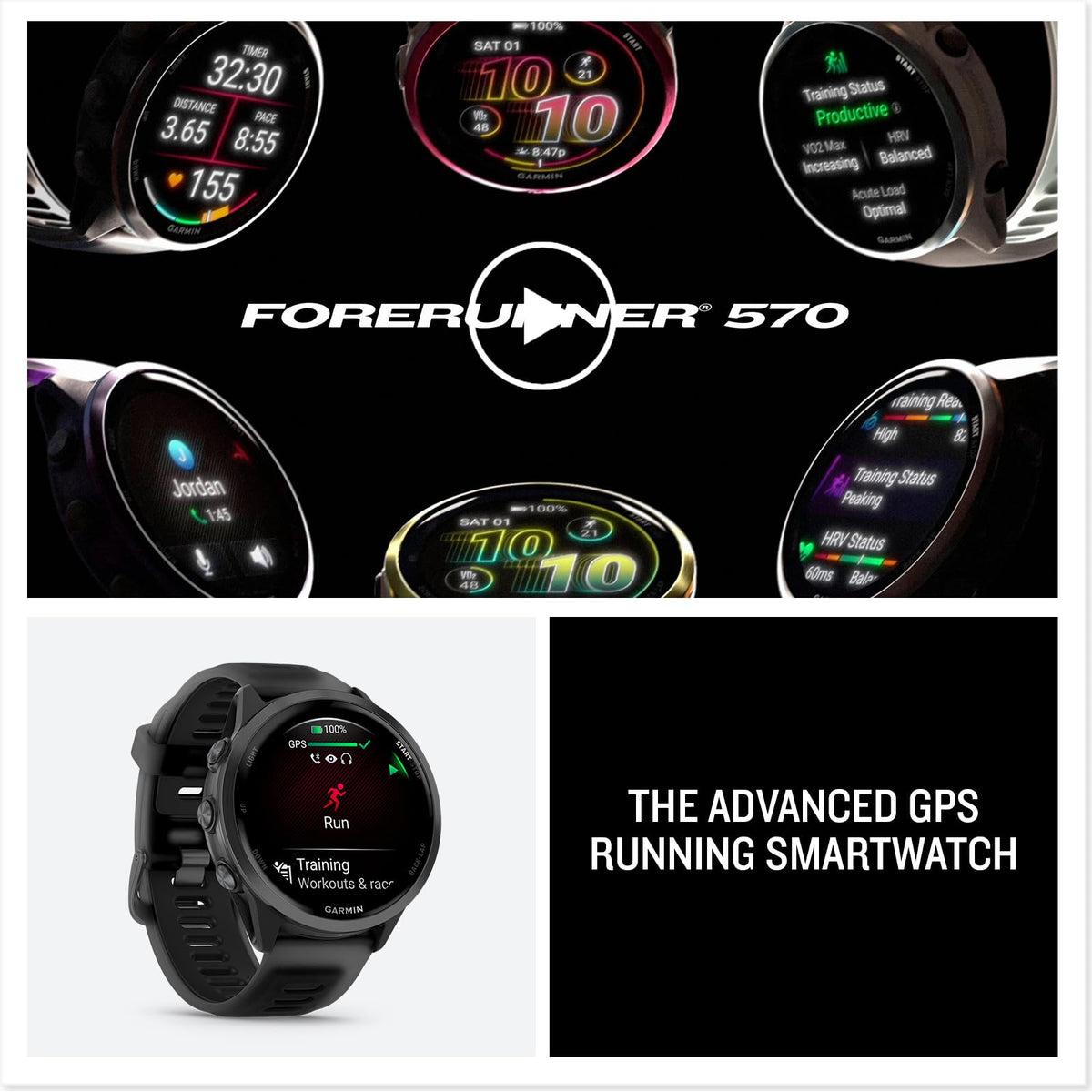 Reloj Inteligente Garmin Forerunner 570 Negro con GPS Avanzado para Correr y Triatlón