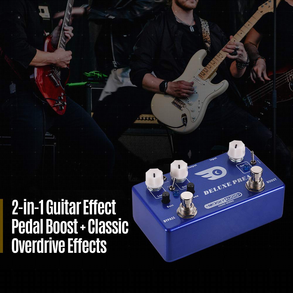 Deluxe PREAMP 2 en 1 Pedal de Efectos de uitarra Boost + Efectos Overdrive clásicos Carcasa Totalmente de Metal con Bypass Verdadero