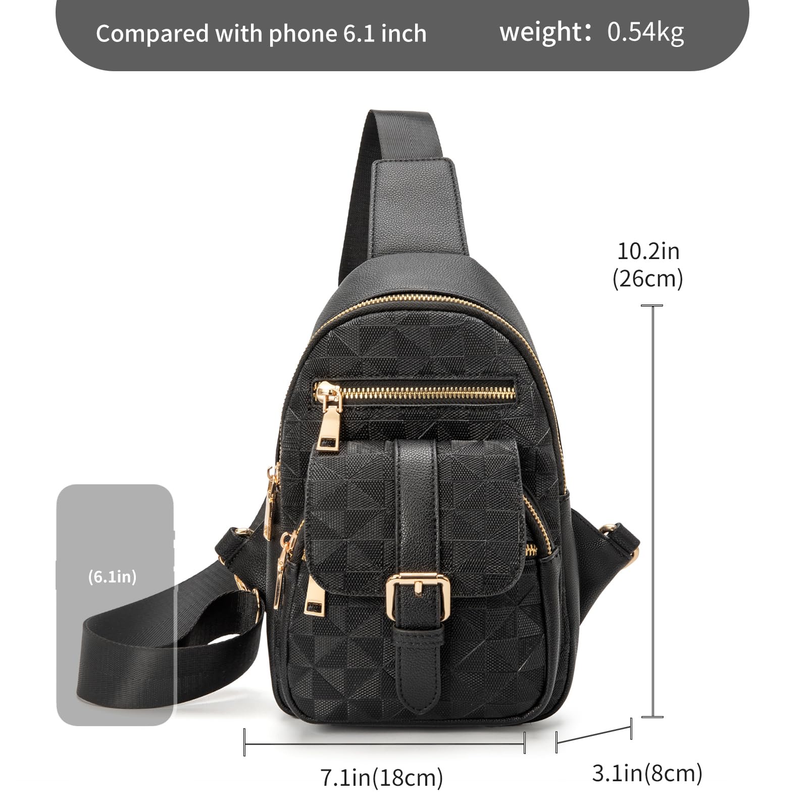 Riñonera Bandolera Moda Relajada para Mujer 9831-G-YH Negro con Diseño a Cuadros