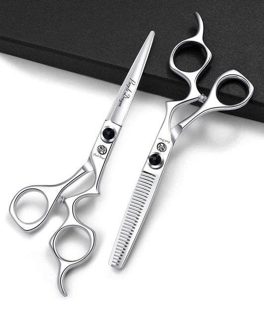 Purple Dragon Tijeras de Corte de Cabello 6.0 Pulgadas Acero Inoxidable Japonés 440C Filo Afilado Color Plata con Bolsa - Perfectas para Barbero, Salón y Peluquero