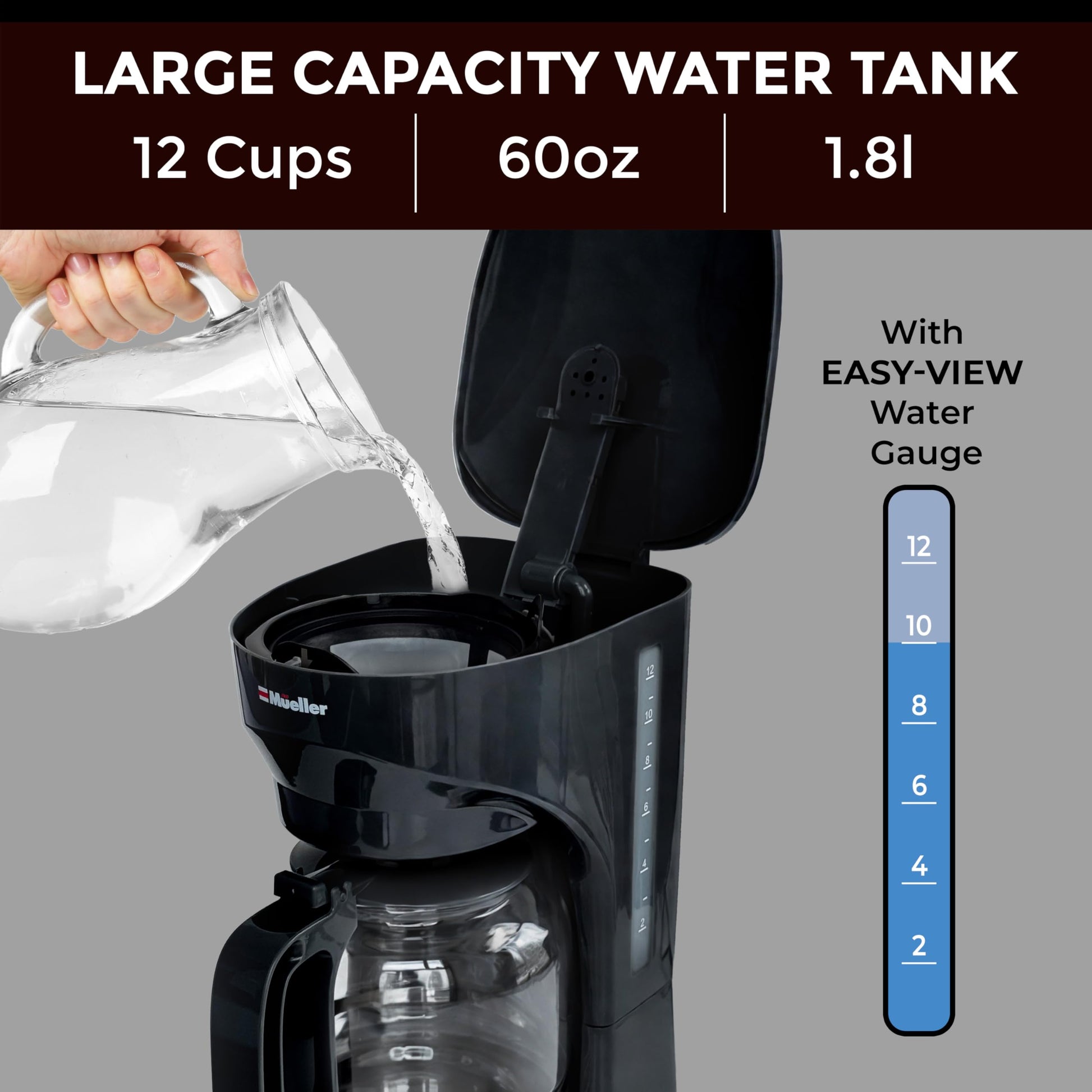 Cafetera de Goteo Mueller Borosilicato Apagado Automático Antigoteo Función Calor 12 Tazas
