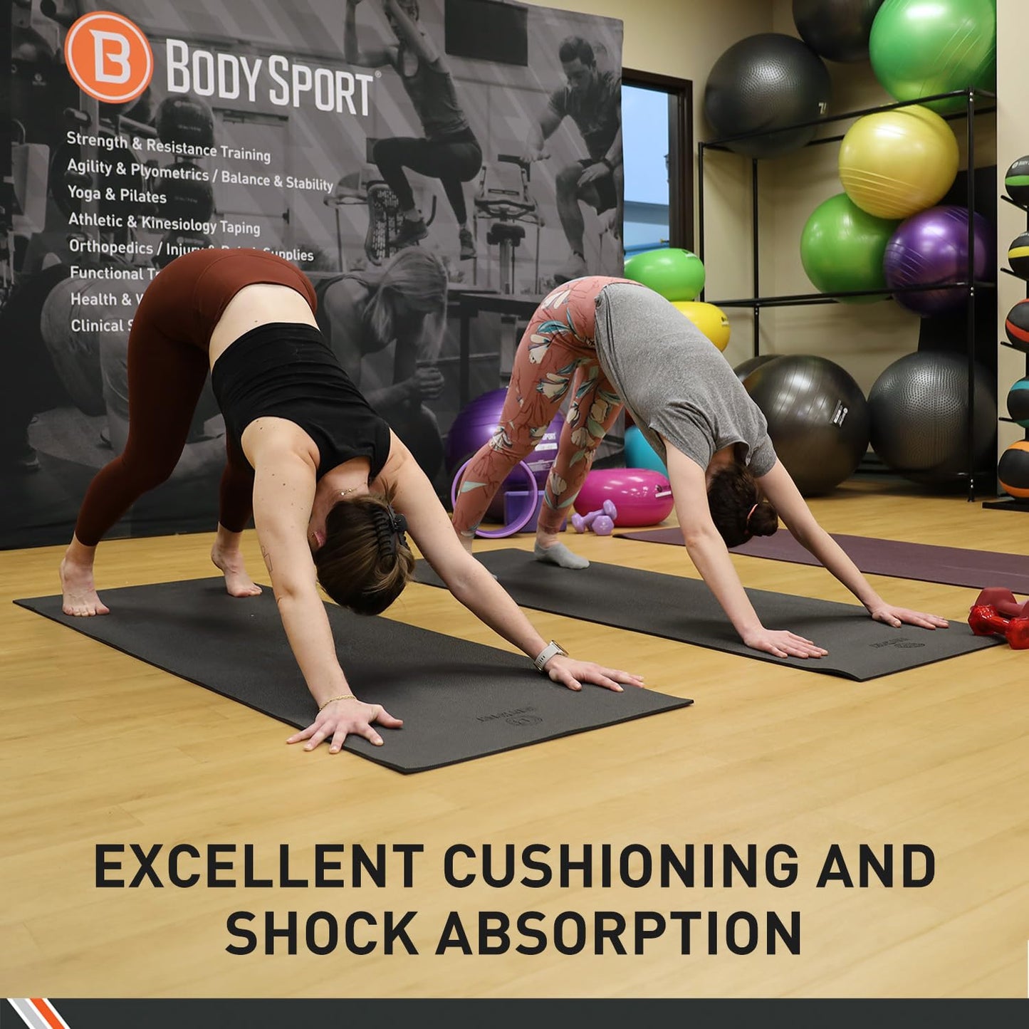 Body Sport Yoga and Fitness Mat, 1/4-Inch, Black