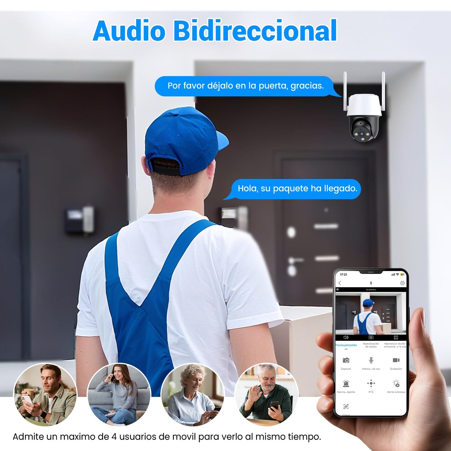 Cámara de Seguridad Exterior EASYTAO 3MP 2K WiFi 5Ghz en Blanco con Panorama 360 Grados Compatible con Alexa