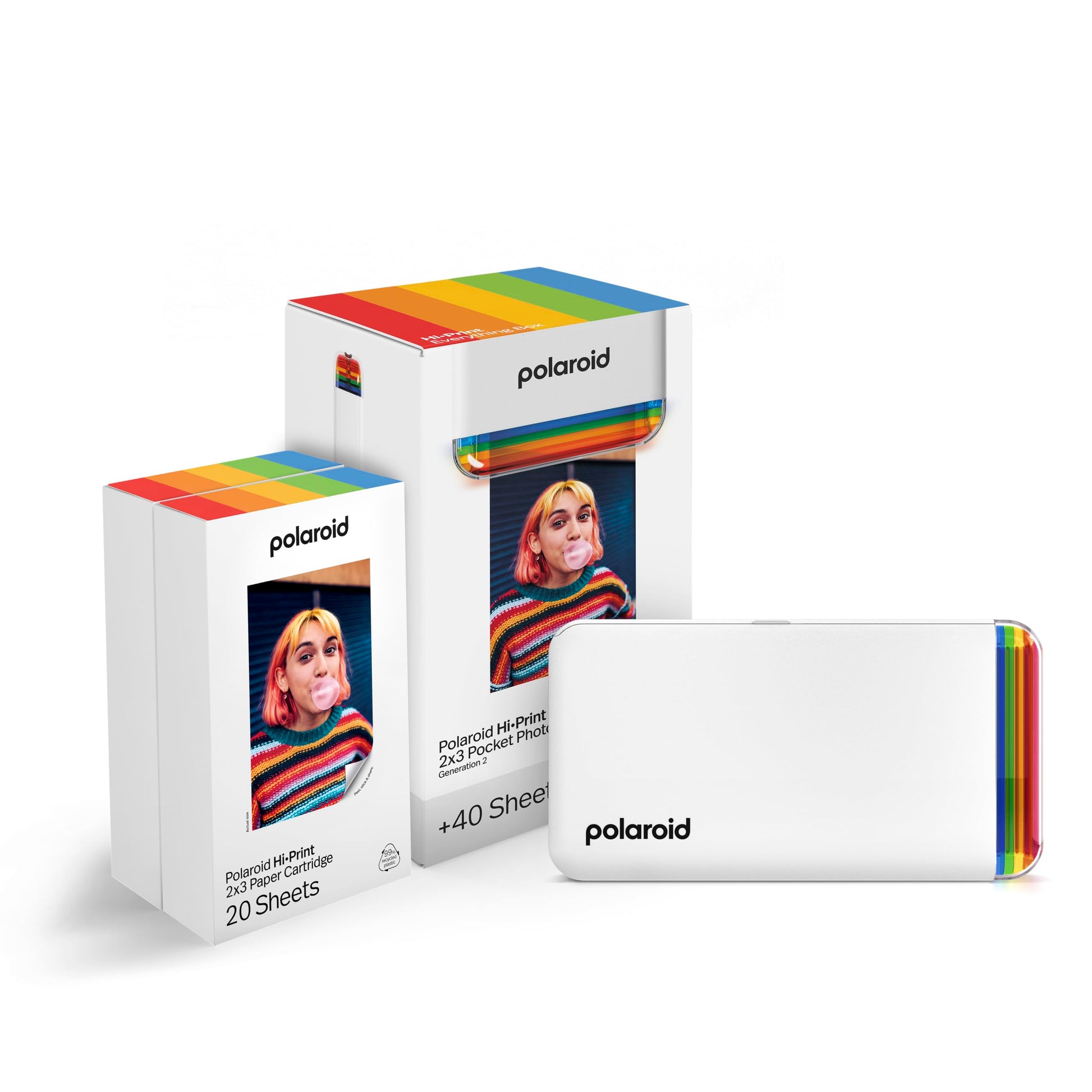 Polaroid Hi-Print + Paquete de Papel, Impresora Sub de 2ª generación conectada con Bluetooth de 2 x 3 Bolsillo para Foto, Impresora Blanca + 40 Fotos (6438)