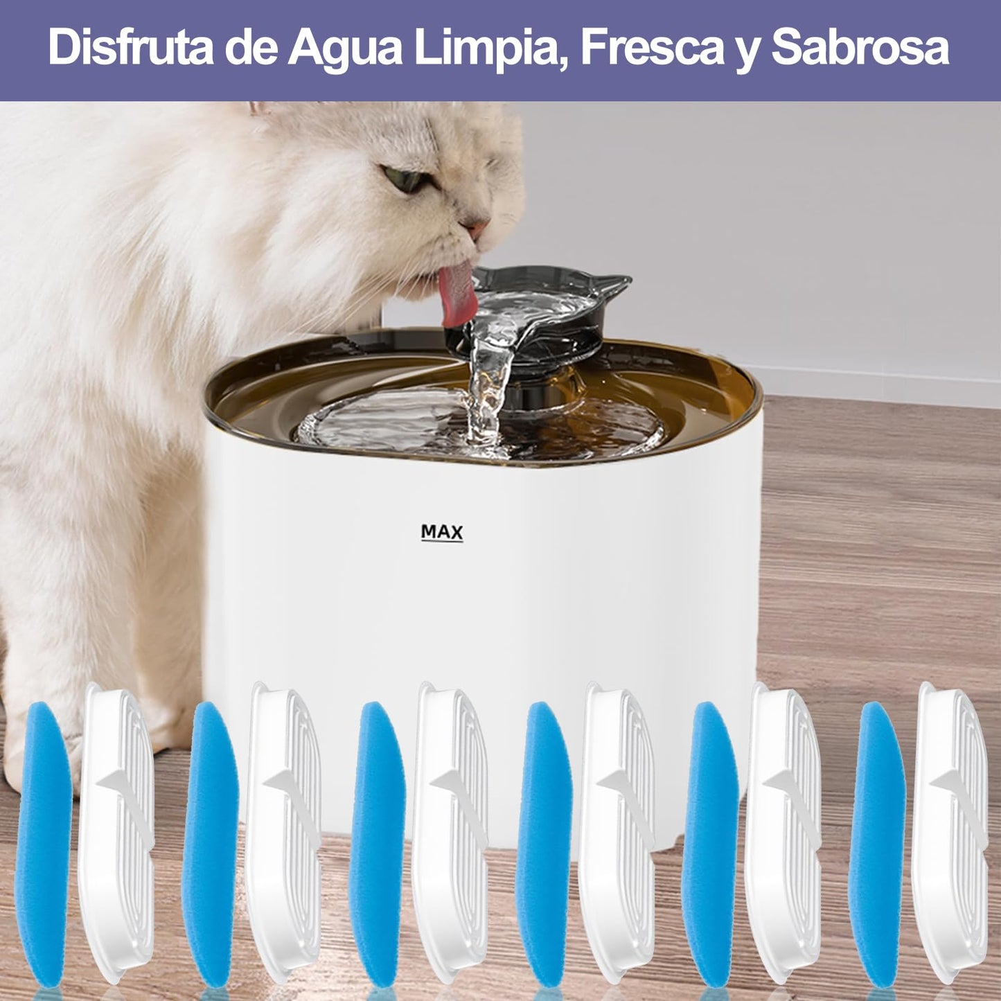 Filtros de Repuesto Rispetit 74oz 2.2 L Carbón Activo y Resina para Fuente de Gatos (6 Piezas)
