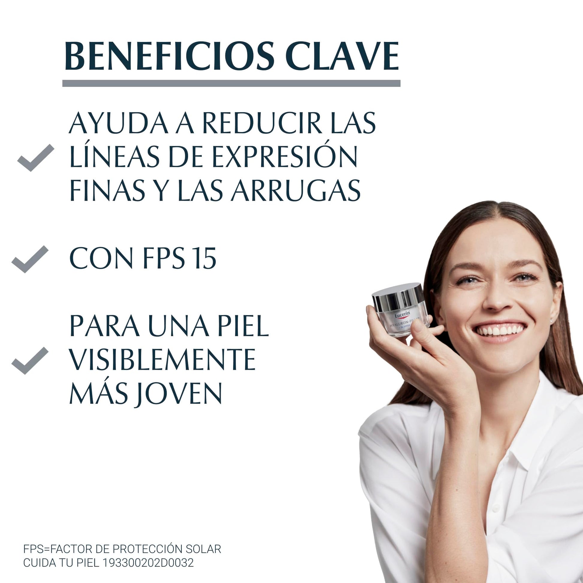 Eucerin Crema dia FPS 15+ ácido hialurónico Hyaluron Filler, 50 ml