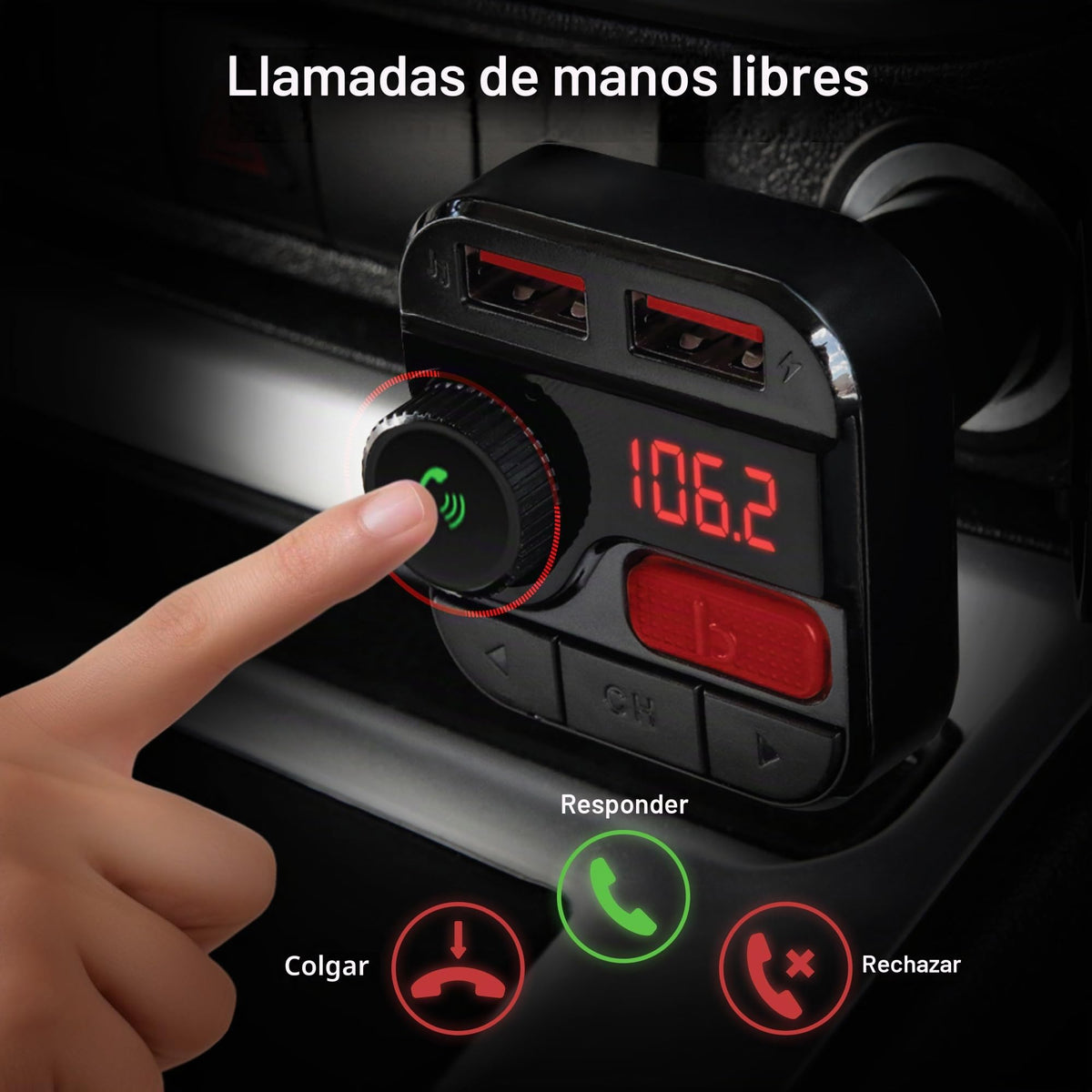 Transmisor FM Bluetooth Monster Negro con Tarjeta SD y Micrófono para Coche