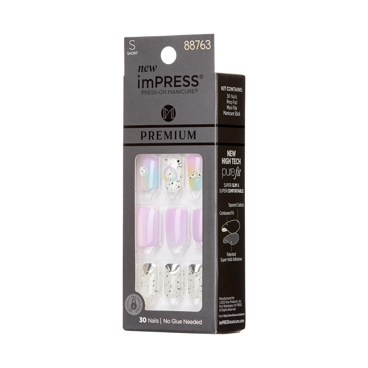 KISS imPRESS - Uñas postizas de manicura a presión de alta calidad, Sweet Life, Purple Jelly Squiggle, cortas y cuadradas, fáciles de aplicar, súper sujeción, a prueba de astillas, a prueba de mancha