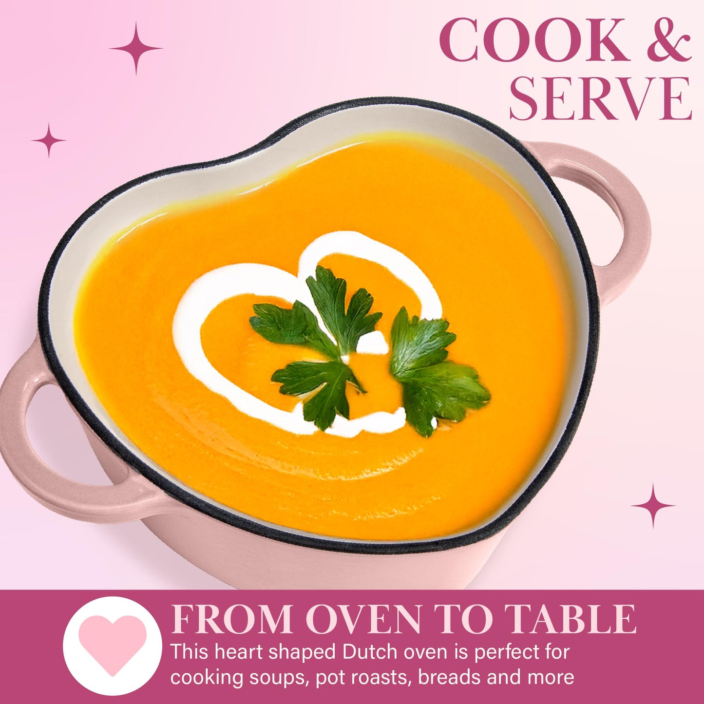 Paris Hilton - Olla en forma de corazón para horno holandés esmaltado con tapa, asas dobles, funciona en todas las estufas, apta para horno a 500 °F, 2 cuartos de galón, rosa