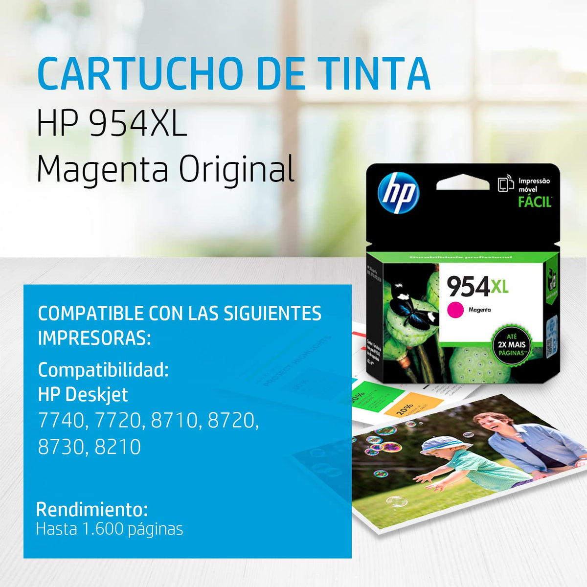Cartucho de Tinta HP 954XL Magenta Original para Deskjet 7740, 7720, 8710, 8720, 8730, 8210