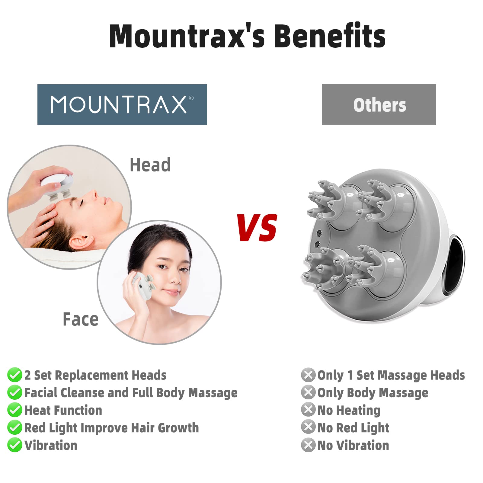 Masajeador Eléctrico Mountrax Rojo para Crecimiento del Cabello y Relajación Muscular